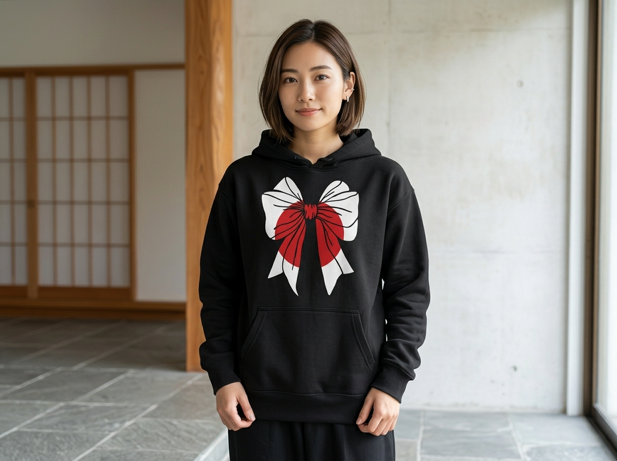 Japan Flag Bow Shirt Long Sleeve Sweatshirt Hoodie – Japanese Pride Bow Apparel – Japan Aesthetic Gift – Cute Japan Clothing