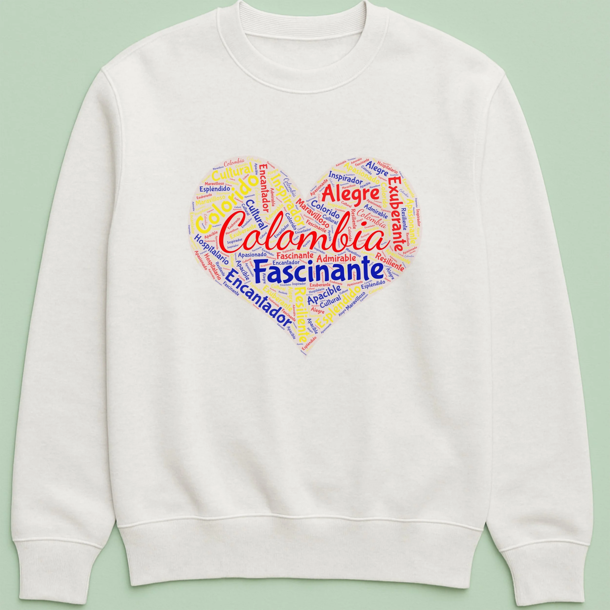 Colombia Word Heart Sweatshirt – Colombian Word Cloud Heart Crewneck – Colorful Colombia Pride Top – Unique Gift