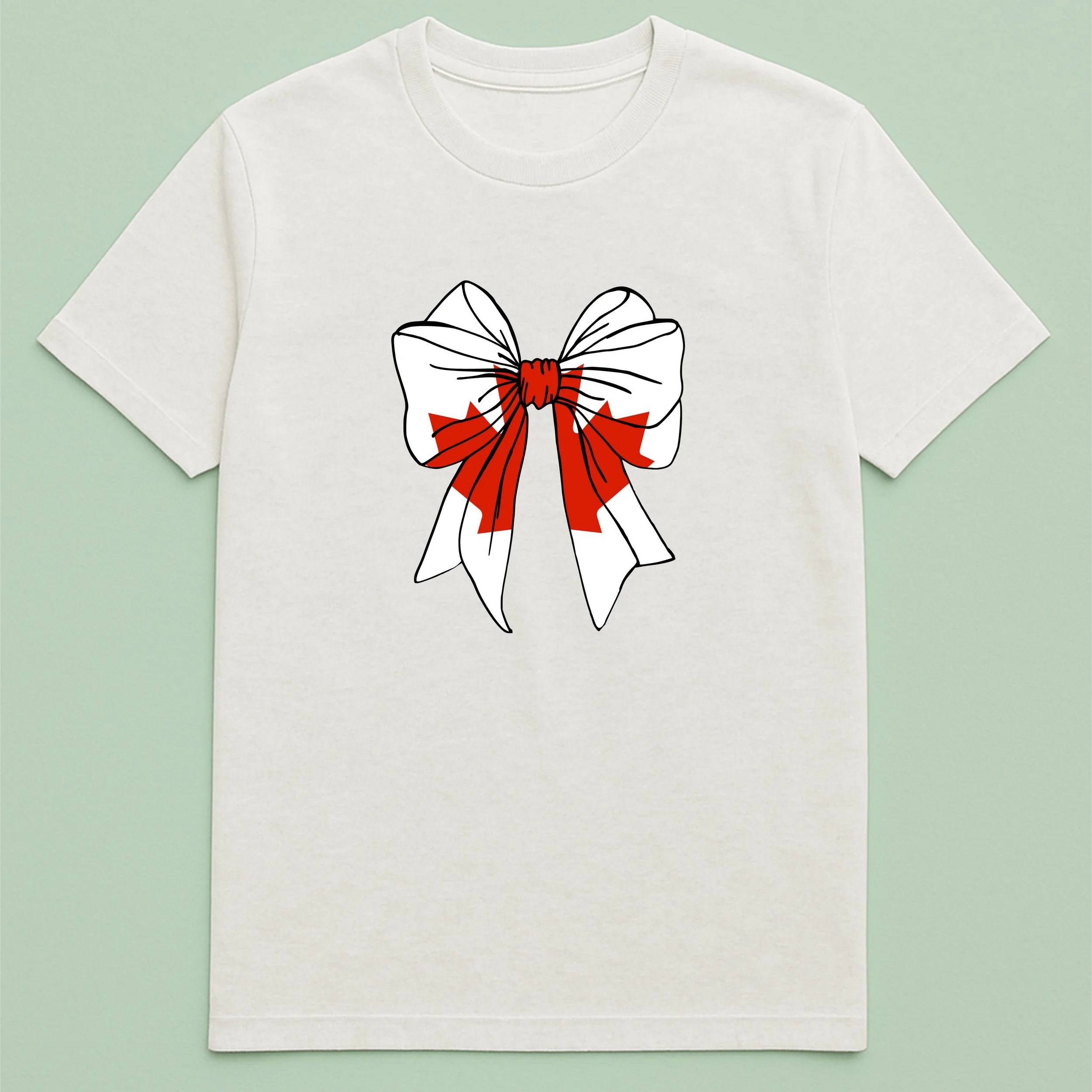 Canada Flag Bow T-Shirt – Cute Maple Leaf Bow Shirt – Red White Canadian Pride Tee – Canada Day Gift