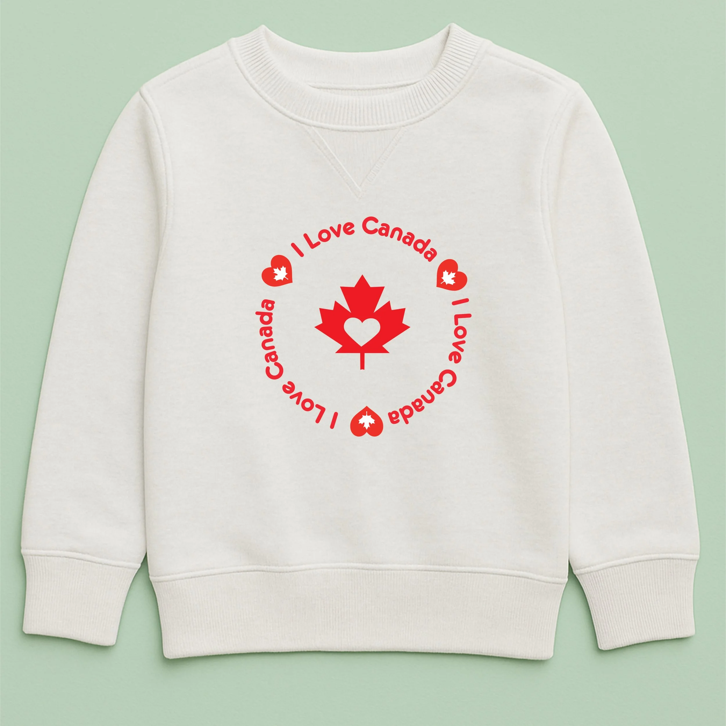 Kids I Love Canada Sweatshirt – Youth Maple Leaf Heart Crewneck – Red Canada Kids Top – Patriotic Youth Sweatshirt