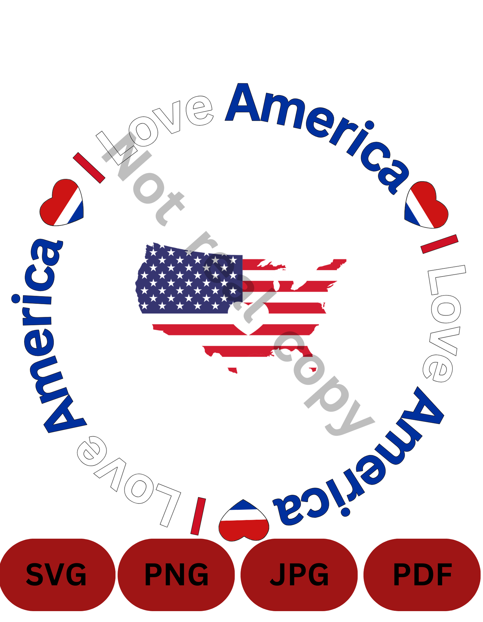 I Love America SVG, PNG, PDF, JPG – USA Map Heart Circle Digital Download – Patriotic Clipart – 4th of July Cricut Cut File