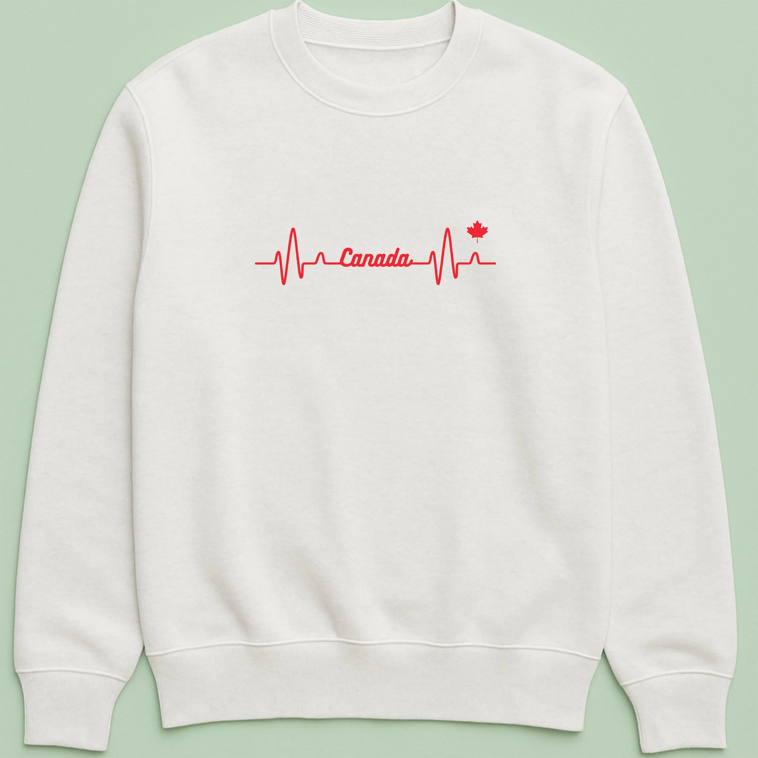 Canada Heartbeat Sweatshirt – Red Maple Leaf Heartbeat Crewneck – Canadian Pride Top – Unique Canada Day Sweatshirt