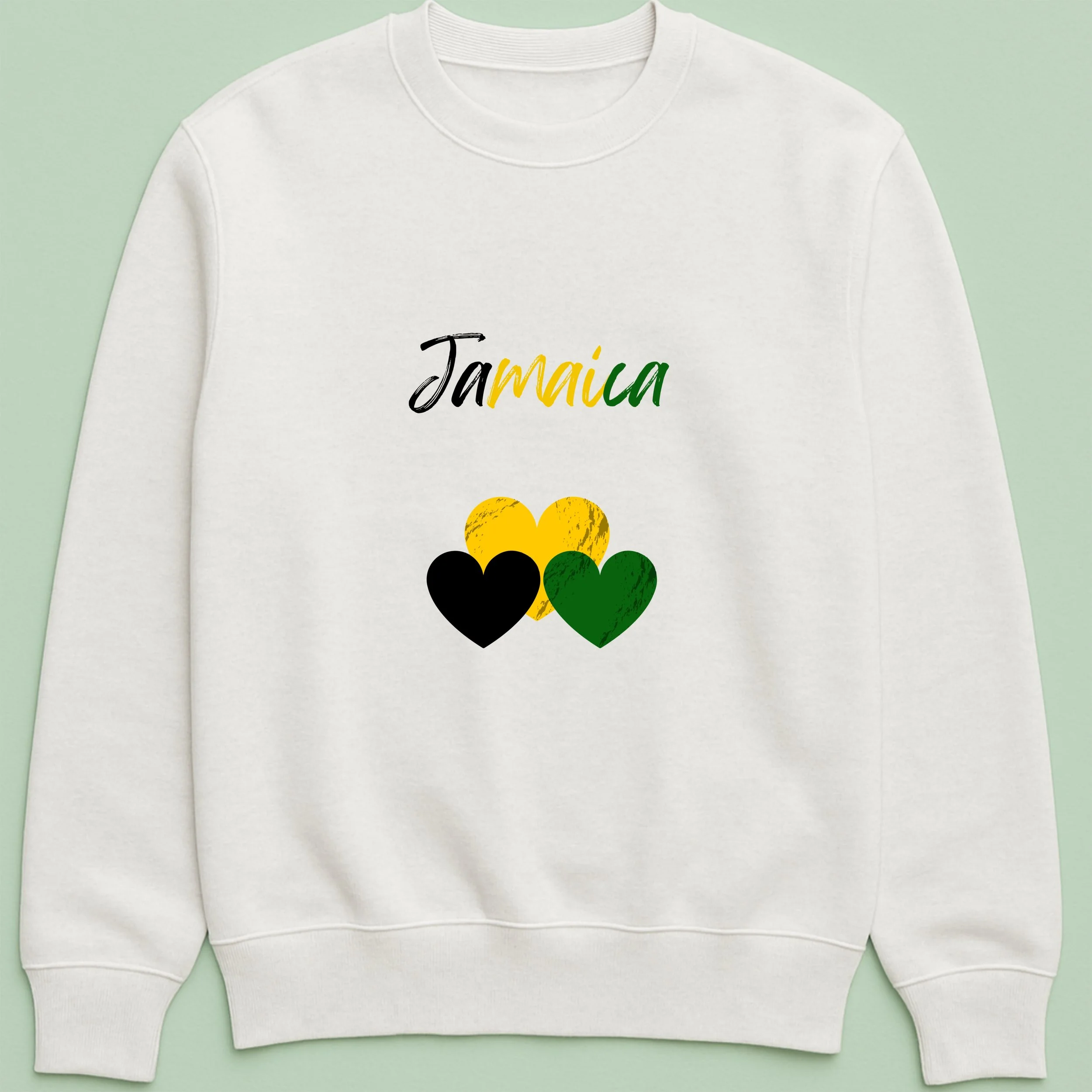 Jamaica Hearts Sweatshirt – Yellow Black Green Heart Crewneck – Jamaican Pride Top – Cute Jamaica Sweatshirt