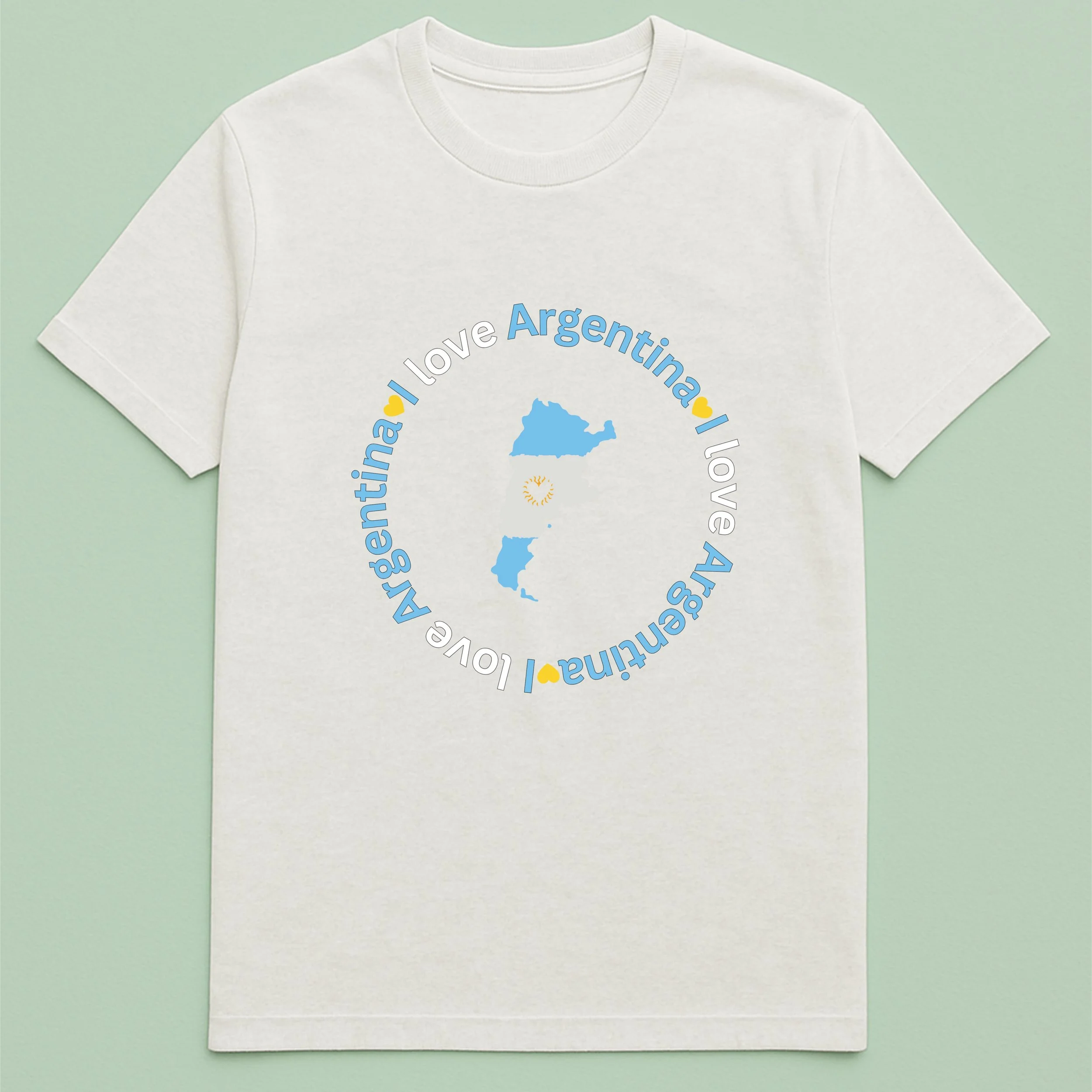 I Love Argentina T-Shirt – Argentina Map Heart Shirt – Blue White Yellow Tee – Argentinian Pride Gift