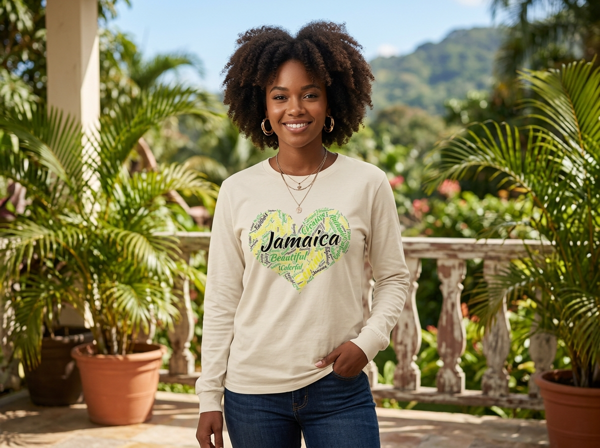 Jamaica Word Heart Shirt Sweatshirt Hoodie – Jamaican Pride Apparel – Jamaica Heart Word Cloud Gift – Caribbean Heritage Clothing