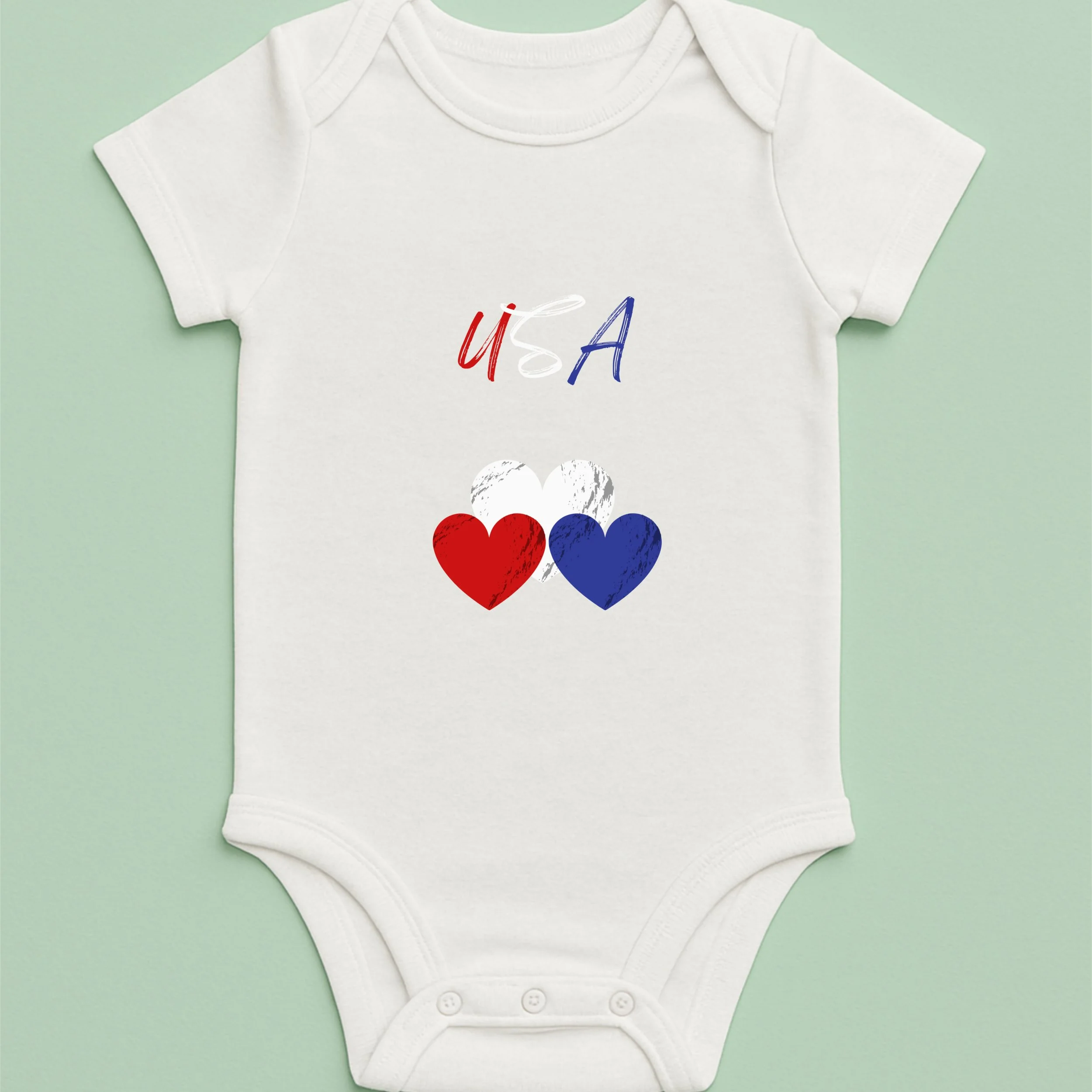 USA Hearts Baby Onesie – Red White Blue Heart Bodysuit – Patriotic Baby Gift – 4th of July Infant Outfit