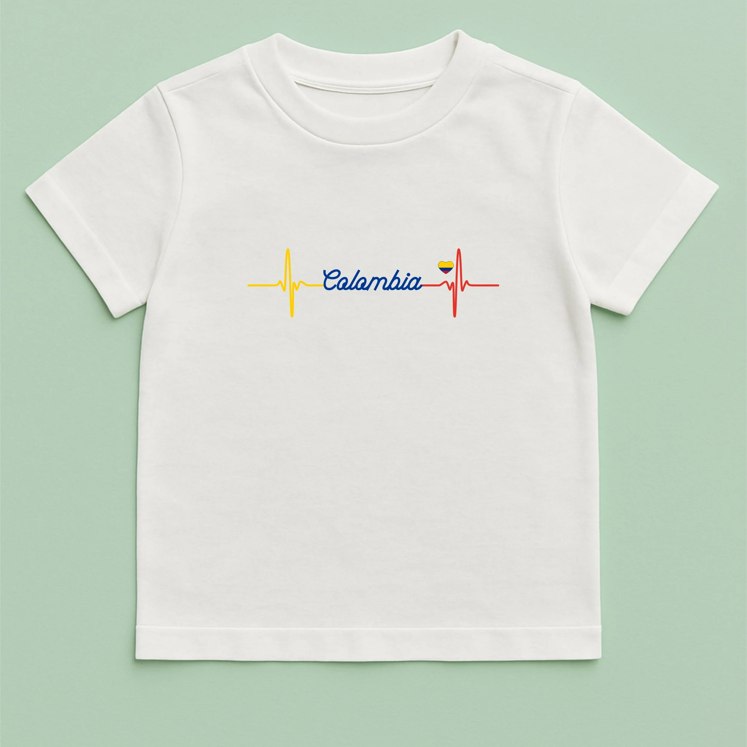 Kids Colombia Heartbeat T-Shirt – Youth Yellow Blue Red Heartbeat Shirt – Colombian Pride Kids Tee – Patriotic Youth Gift
