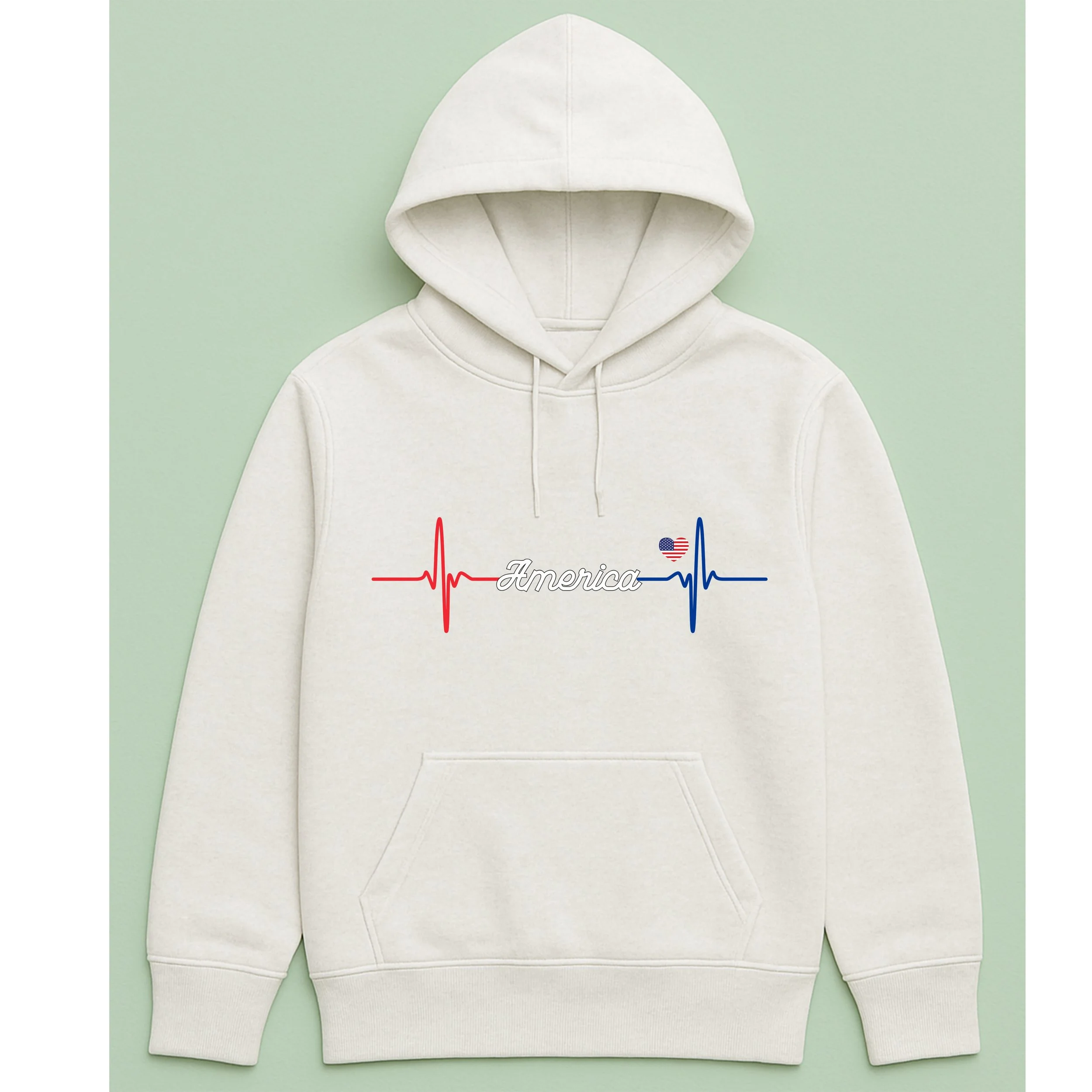 American Heartbeat Hoodie – USA Heartbeat Pullover – Patriotic Red White Blue Hoodie – Unique Independence Day Gift