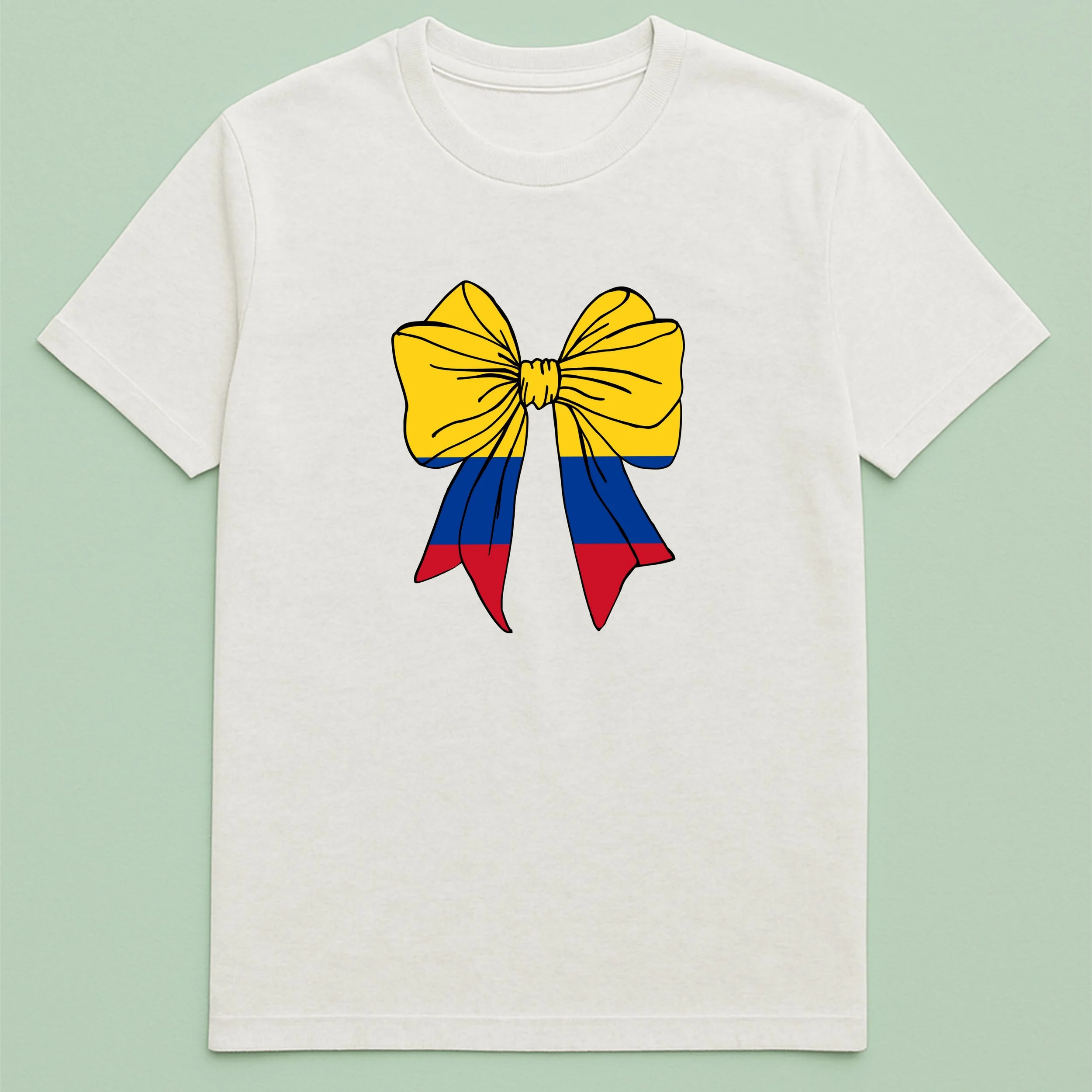 Colombia Flag Bow T-Shirt – Colombian Bow Shirt – Yellow Blue Red Tee – Cute Colombia Pride Gift