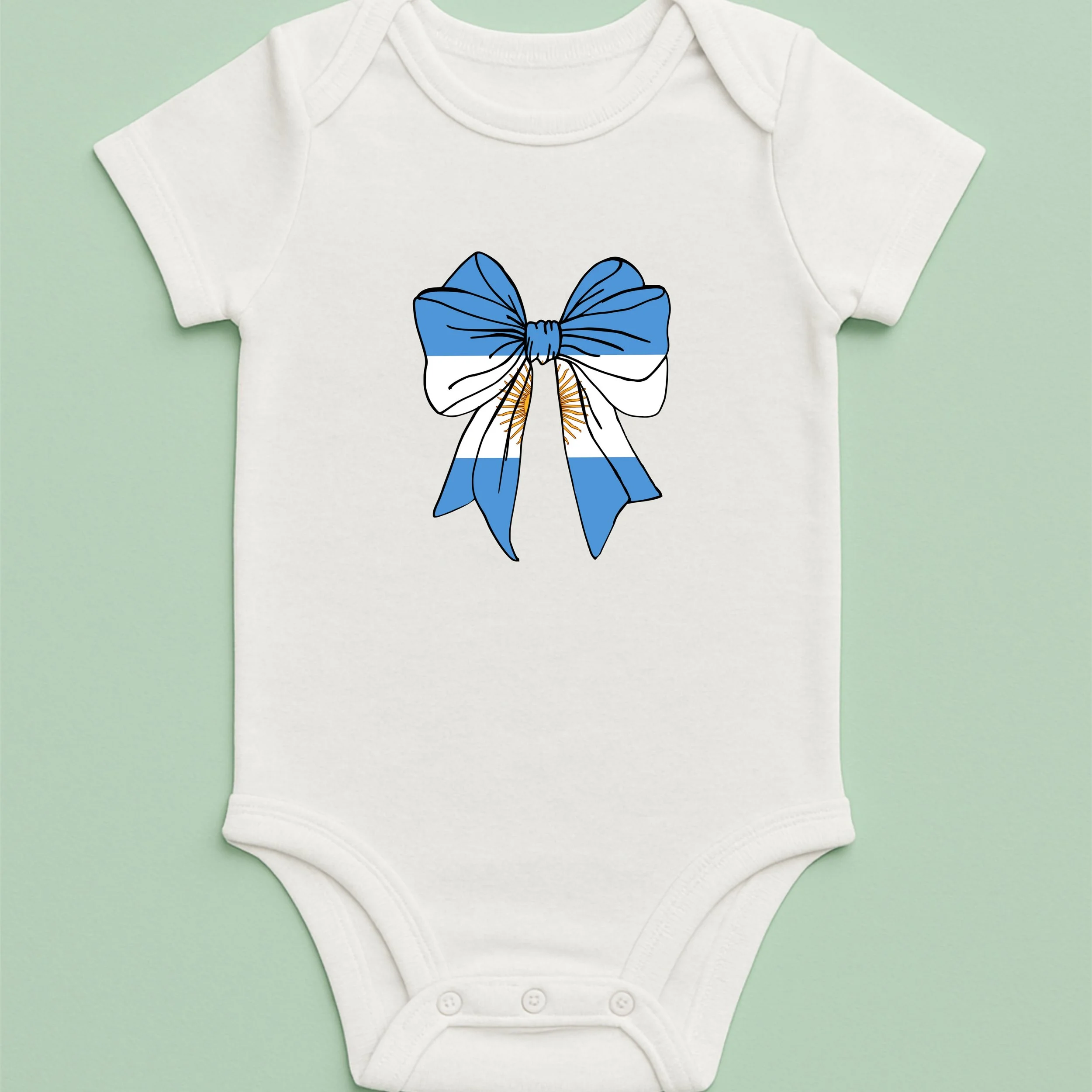 Argentina Flag Bow Baby Onesie – Blue White Yellow Bow Bodysuit – Patriotic Baby Gift – Argentina Infant Outfit