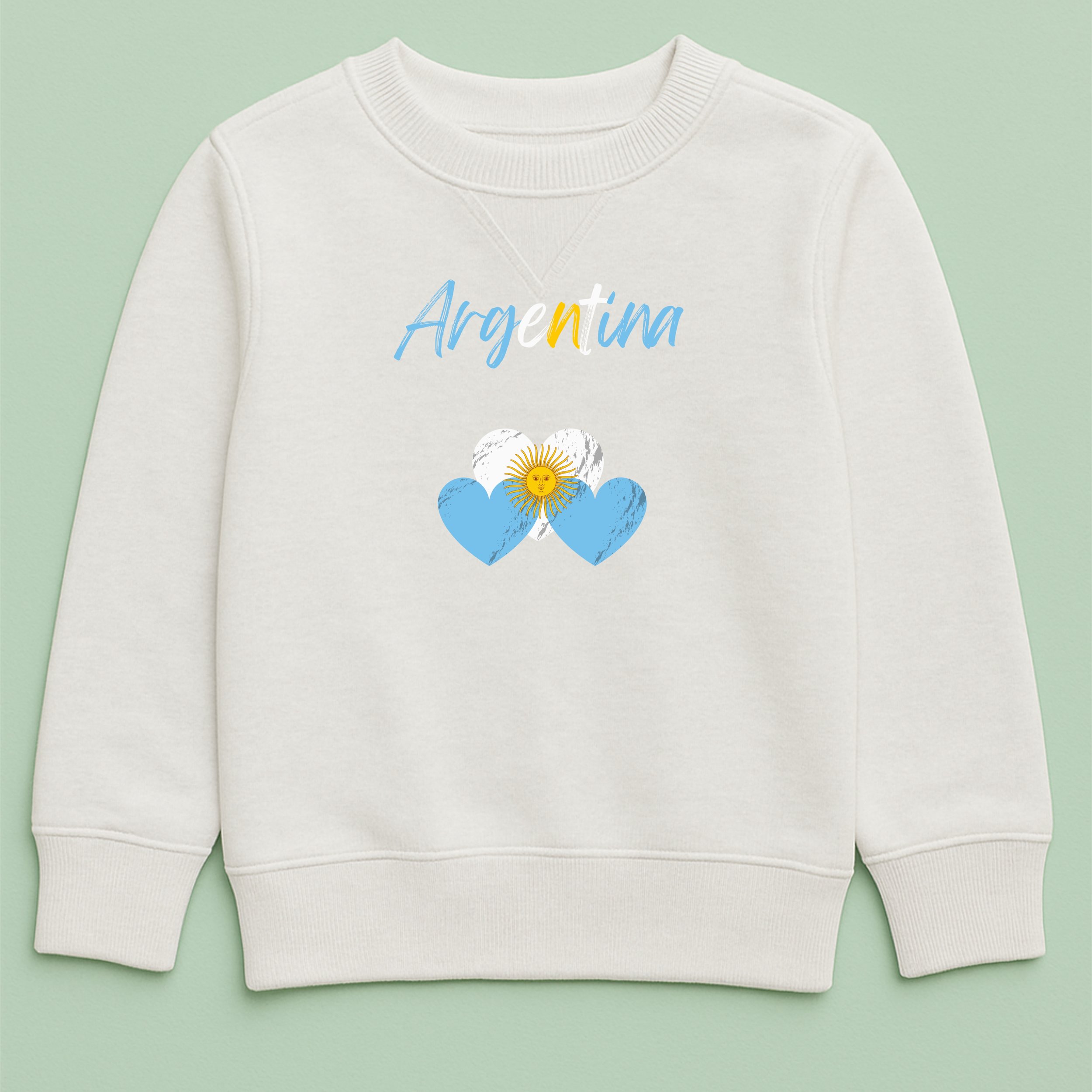 Kids Argentina Hearts Sweatshirt – Youth Blue White Heart Crewneck – Cute Argentinian Pride Top – Patriotic Kids Sweatshirt
