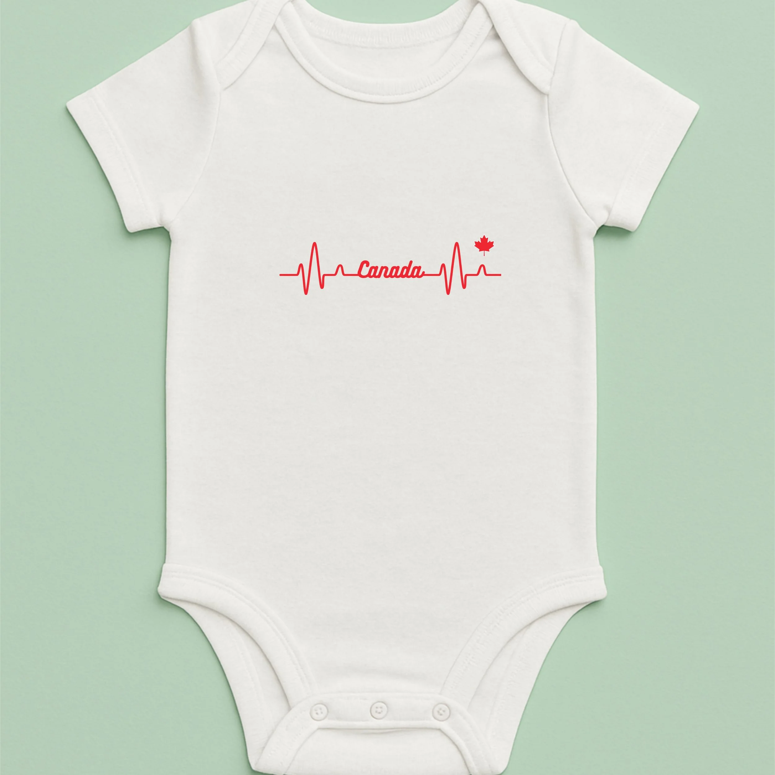 Canada Heartbeat Baby Onesie – Red Heartbeat Maple Leaf Bodysuit – Patriotic Baby Gift – Canada Infant Outfit