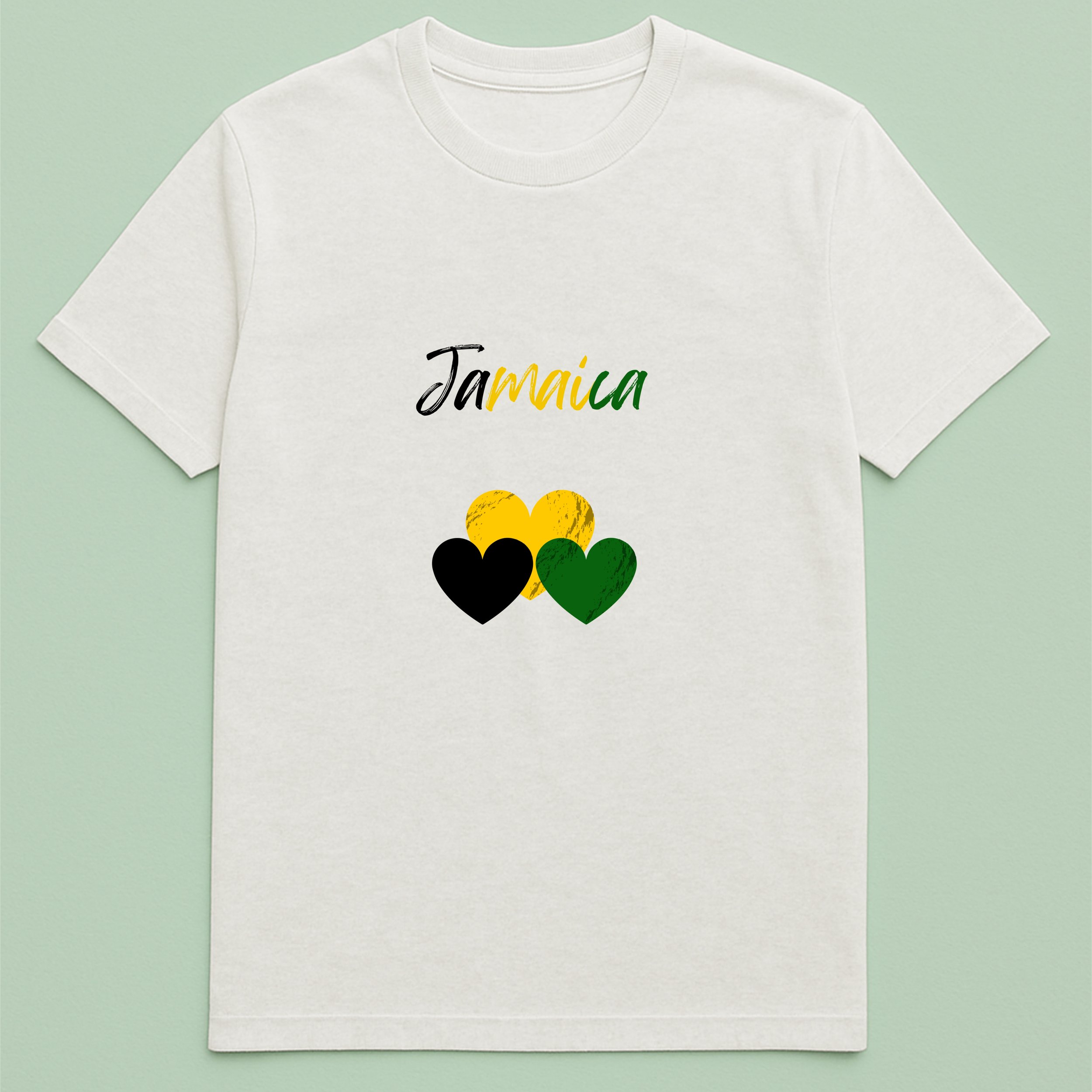 Jamaica Hearts T-Shirt – Yellow Black Green Heart Shirt – Jamaican Pride Tee – Cute Jamaica Gift