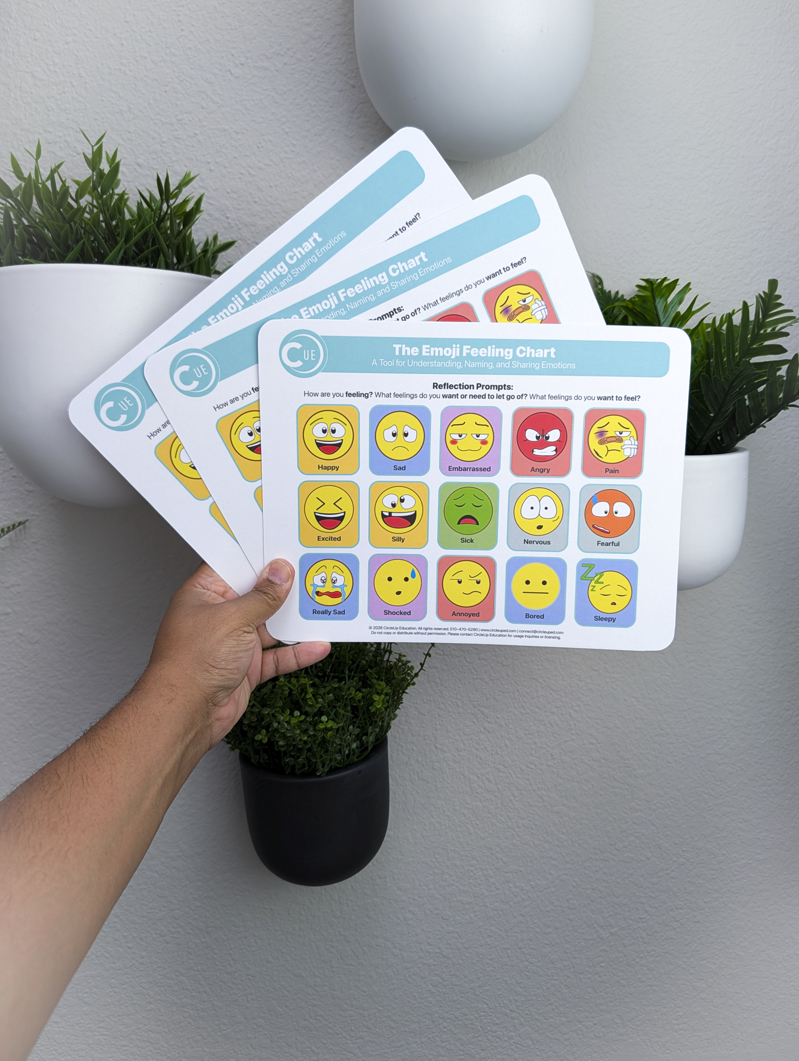 NEW Emoji Chart – 3 Pack Laminated Cardstock Emotion Check-In Tool for Kids, Teens & Classrooms