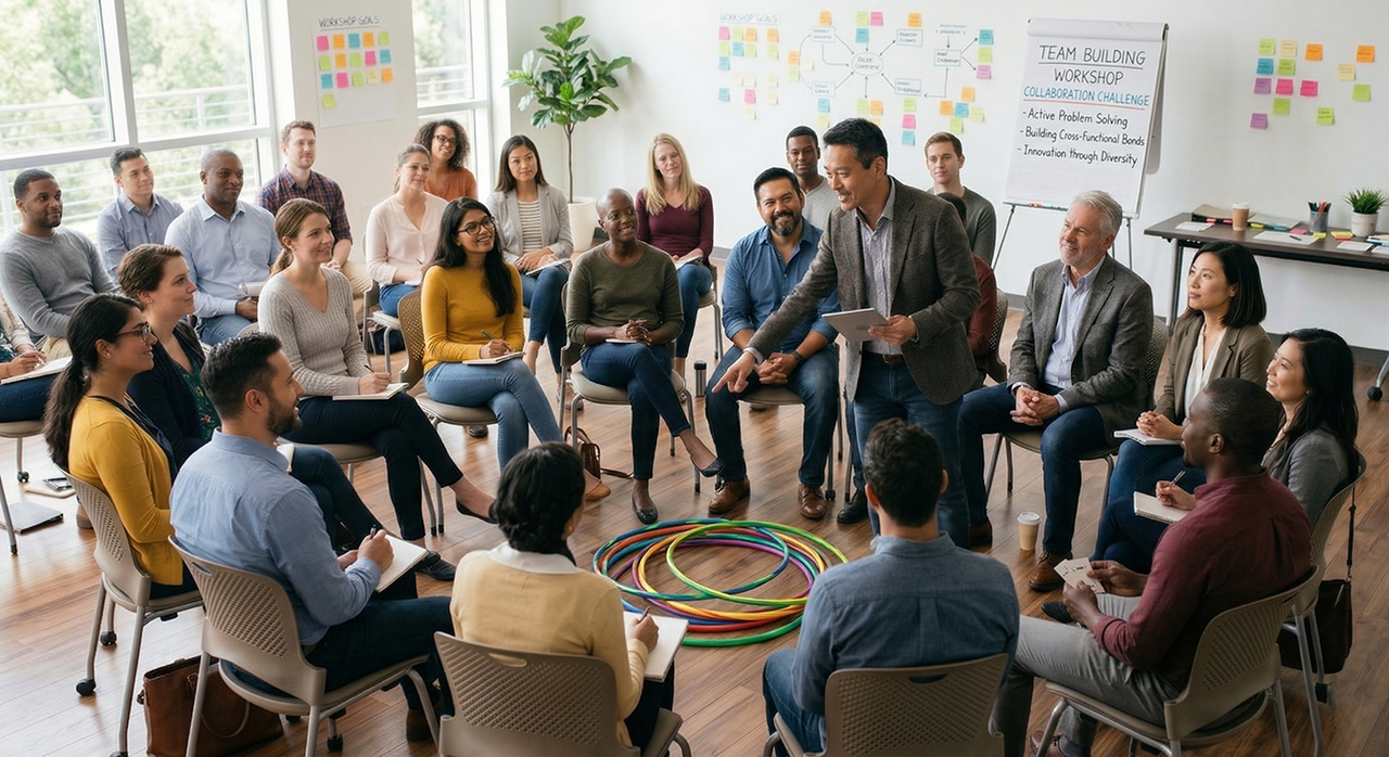 A team taking part in a team-building activity
