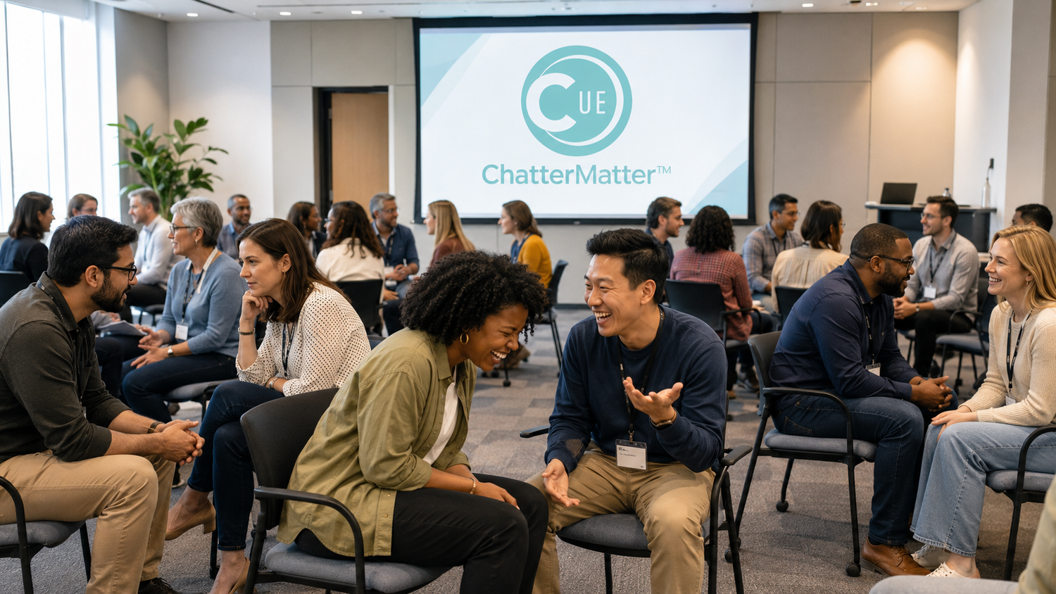Two colleagues building connection through a supportive workplace conversation