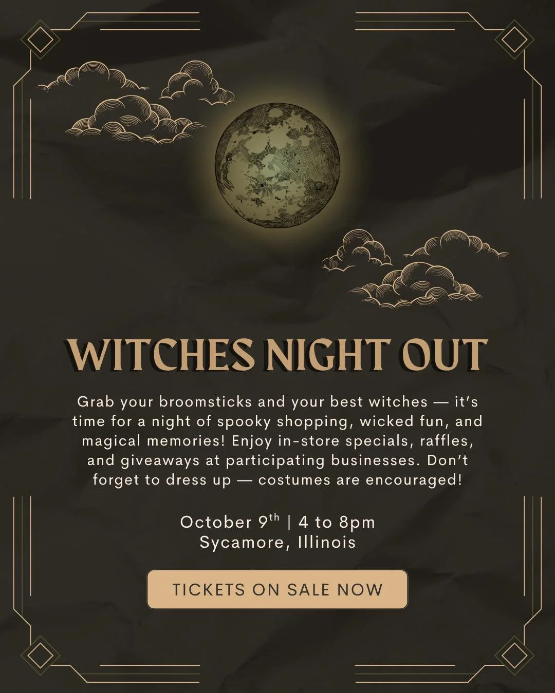 🌙 Save the Date 📆
Grab your broomsticks and your best witches — it’s almost that time! 🧙‍♀️✨ Sycamore Witches Night Out is back on Thursday, October 9th from 4–8 PM and we couldn’t be more excited to be a sponsor agai