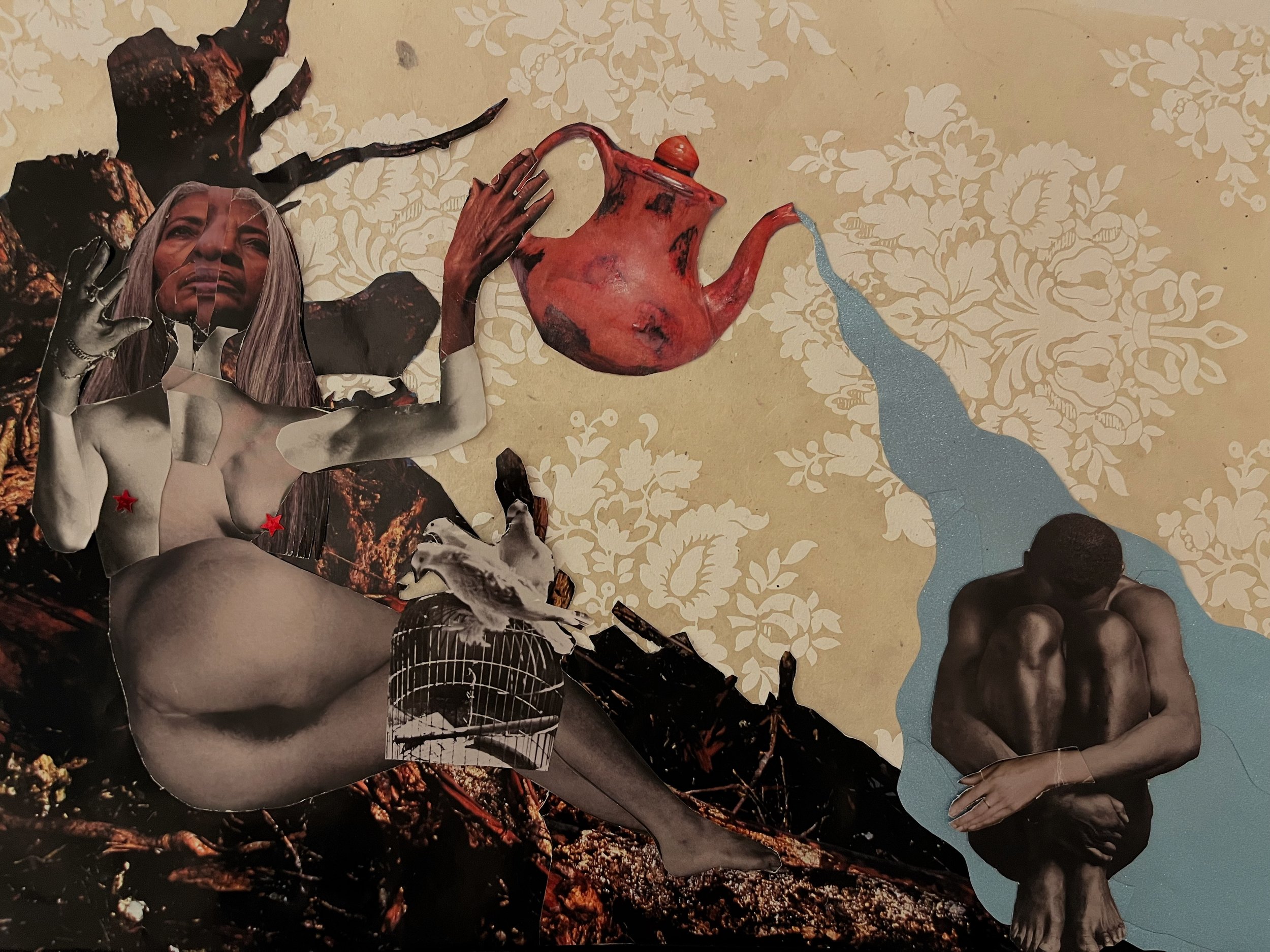 Do I Water You Or Me? |
Collage with found paper |
9.5 x 12 inches |
2025
