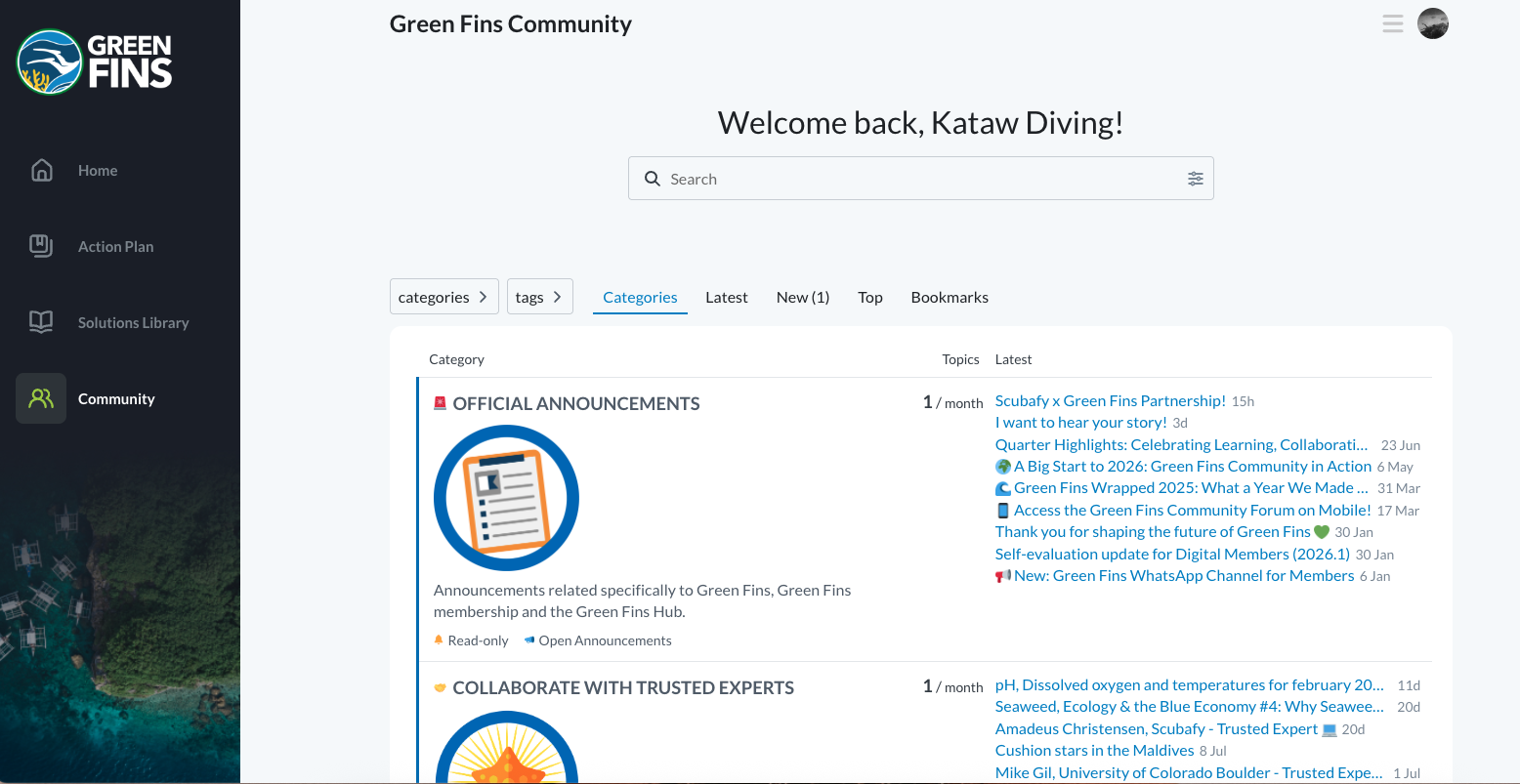Screenshot of the internal Green Fins Community Forum