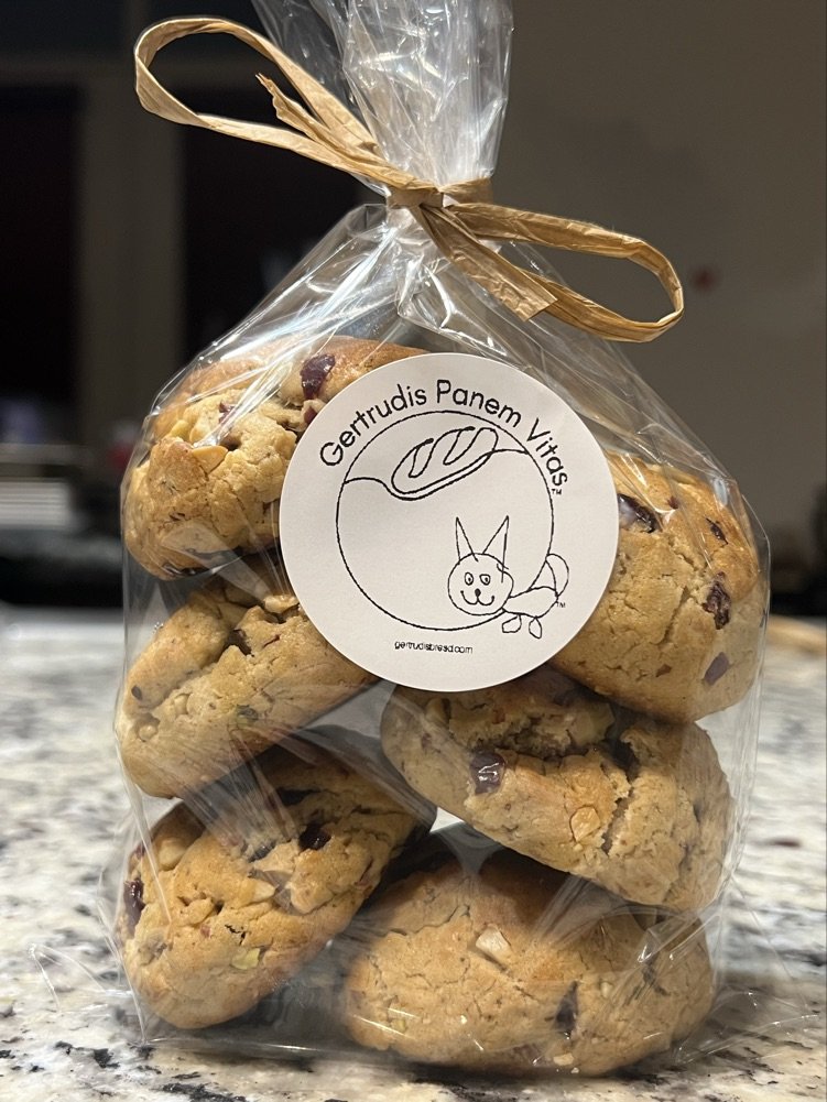 Nutberry sourdough cookies by Gertrudis Panem Vitas, featuring dried cranberries and roasted nuts in a chewy base