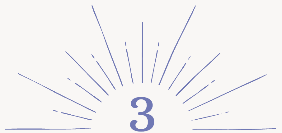 Number three surrounded by radiating lines on a light background