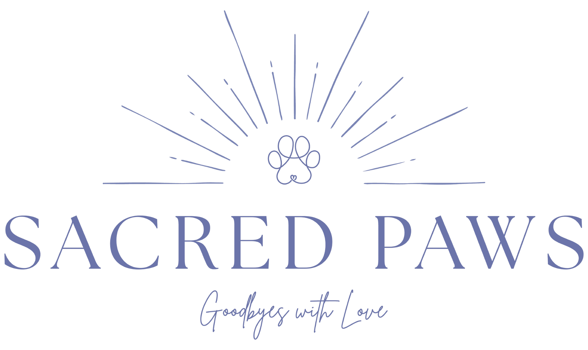 Sacred Paws logo with a decorative design above the text, which reads 'Goodbyes with Love' in script font.