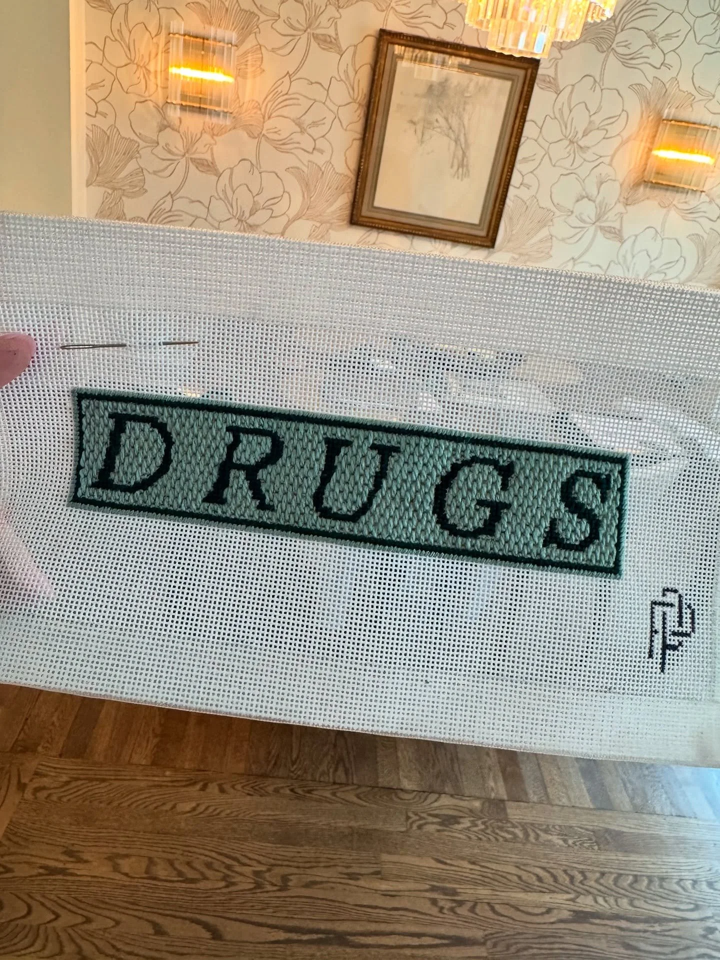 ⨓Drugs” but make it needlepoint β¨
A stunning future bookmark stitched by my talented friend (soon-to-be anesthesiologist π©‍βοΈπ). The colors, the detail, the stitching—just perfection. Proof that needlepoint can be equal par