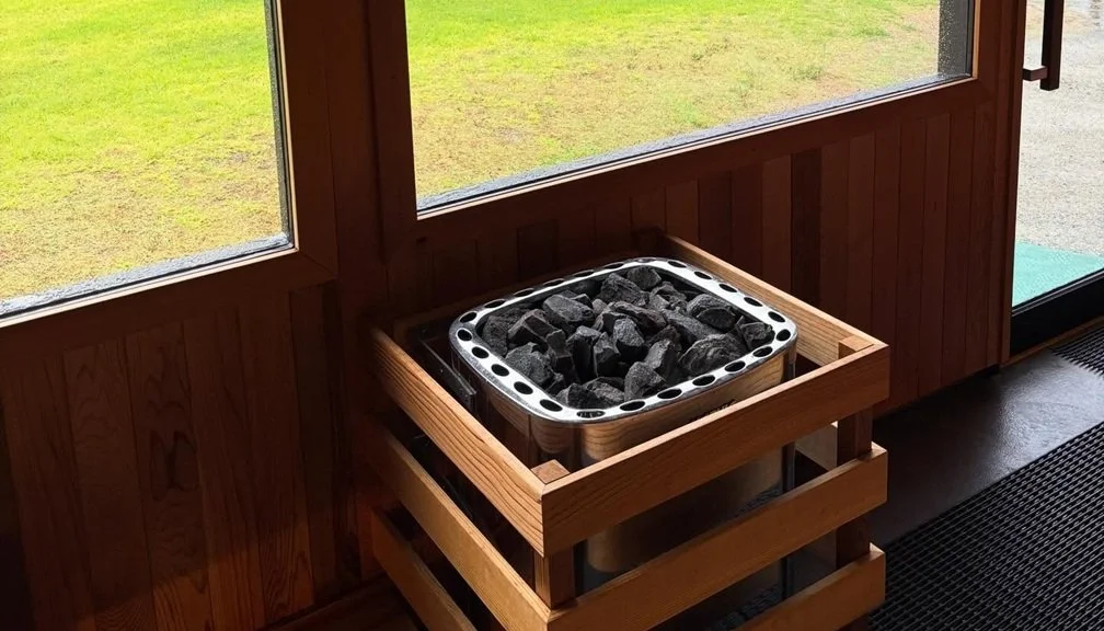 Hotbox Saunas heated stones, release a burst of heat and steam when water is gently poured over them. Part of the traditional Finnish sauna experience.