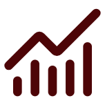 A dark red line graph with data bars showing an upward trend