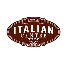 Logo for Spinelli Italian Centre Shop with brown background and white text