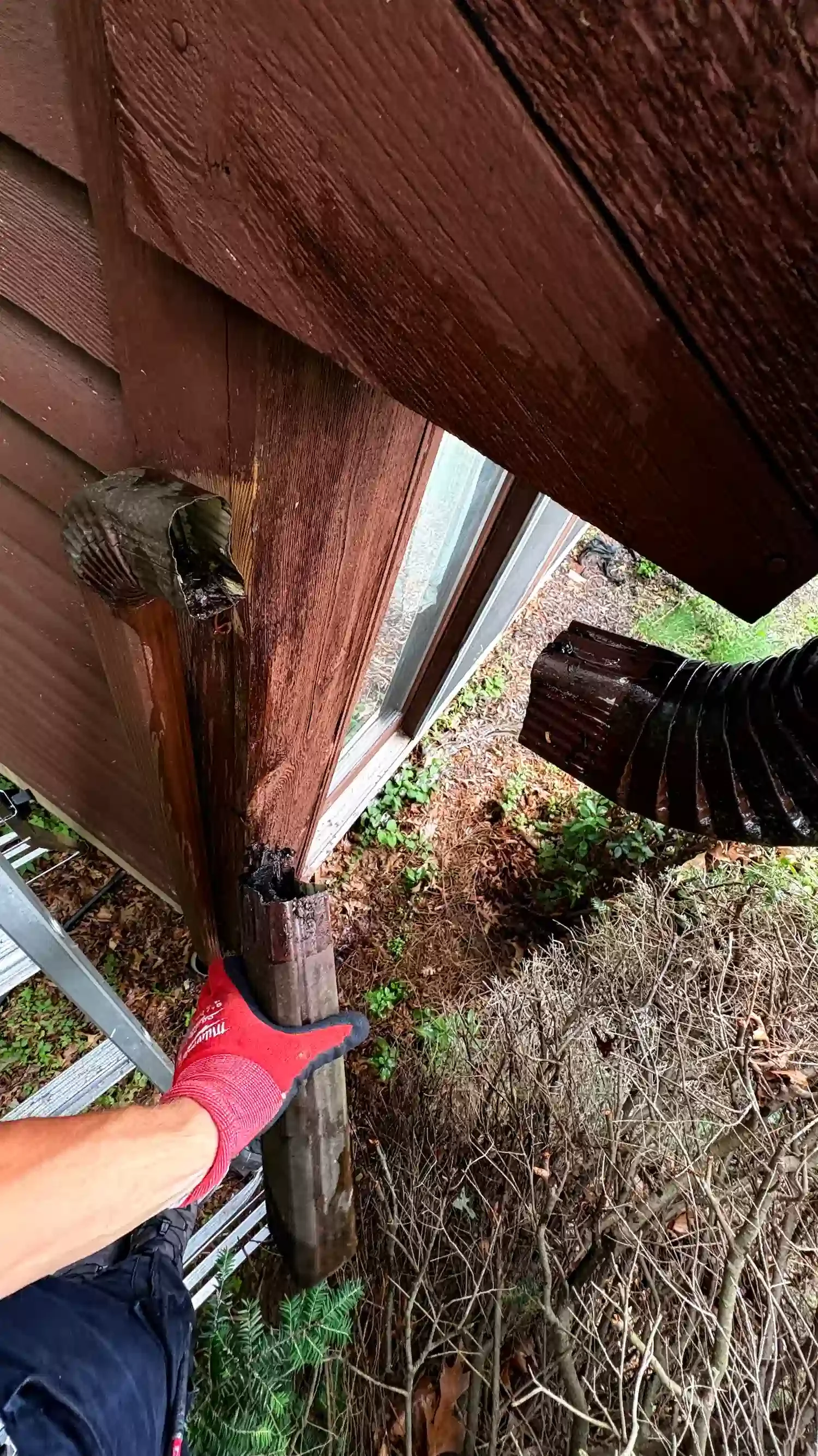 Clogged rain gutter filled with leaves and debris on a home in Springfield MA before professional gutter cleaning