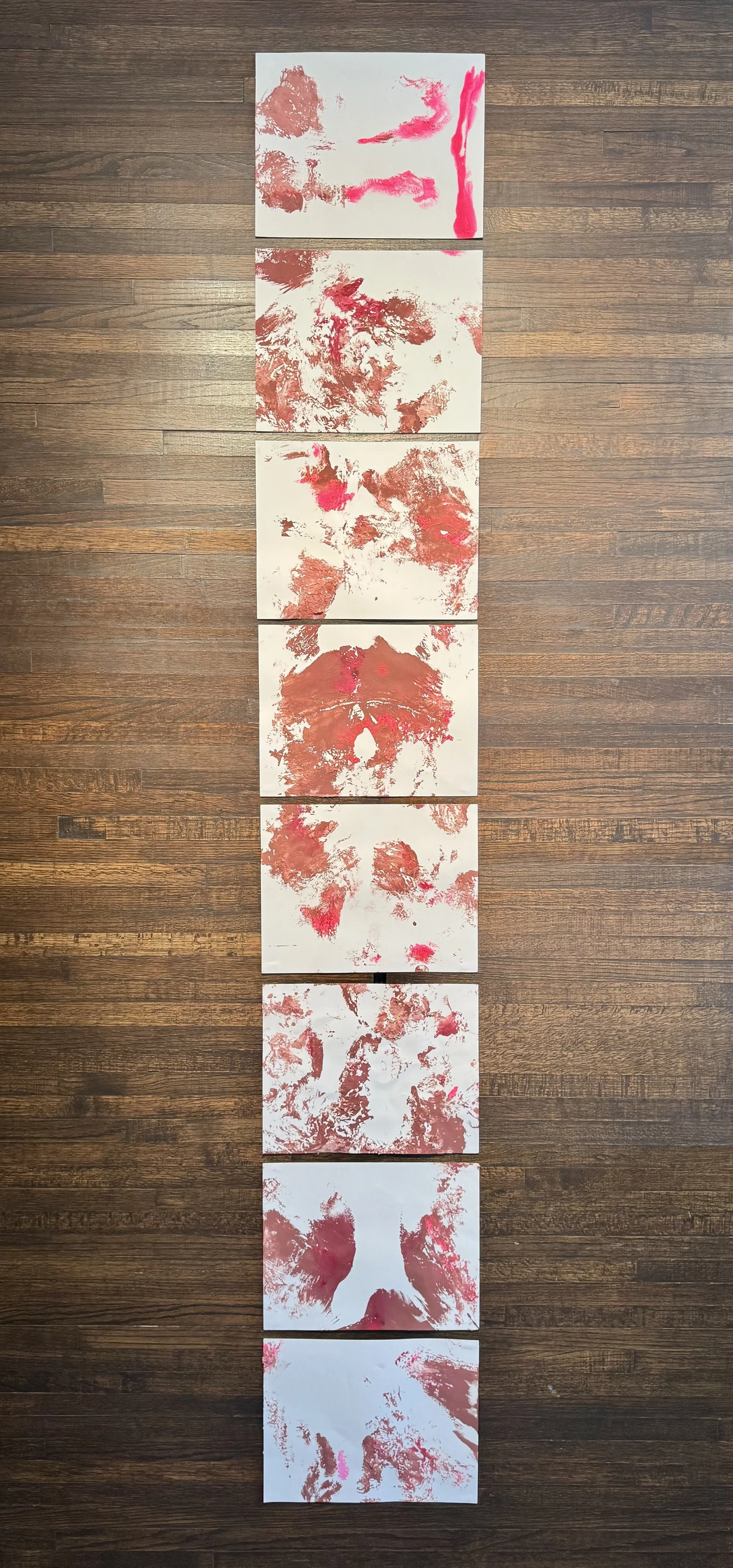 Bodyprints, 2025.
10in. x 12in.
Residual paint, spackle, dirt.