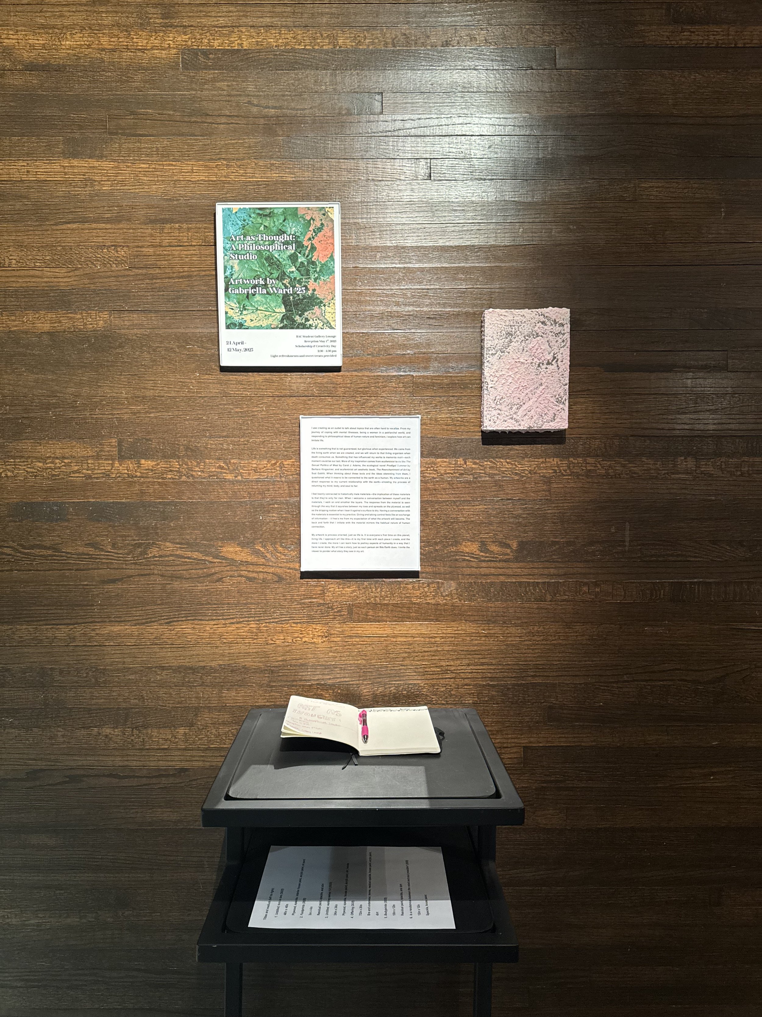 Artist statement, titles, and exhibition site study.