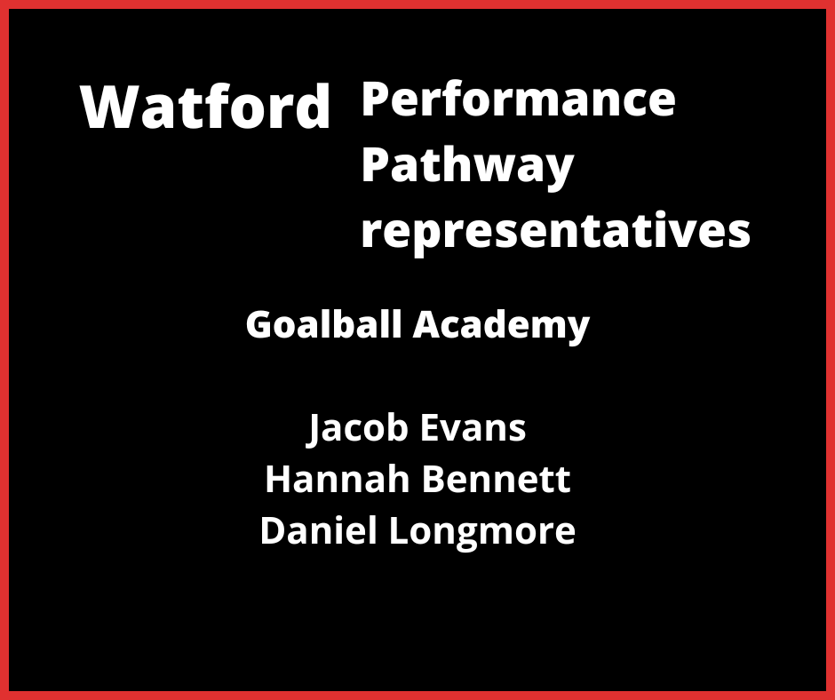 "A black background, with a red border. In the middle is white bold text which reads "Performance Pathway representatives" with the word Watford next to it. Underneath is white text which reads: