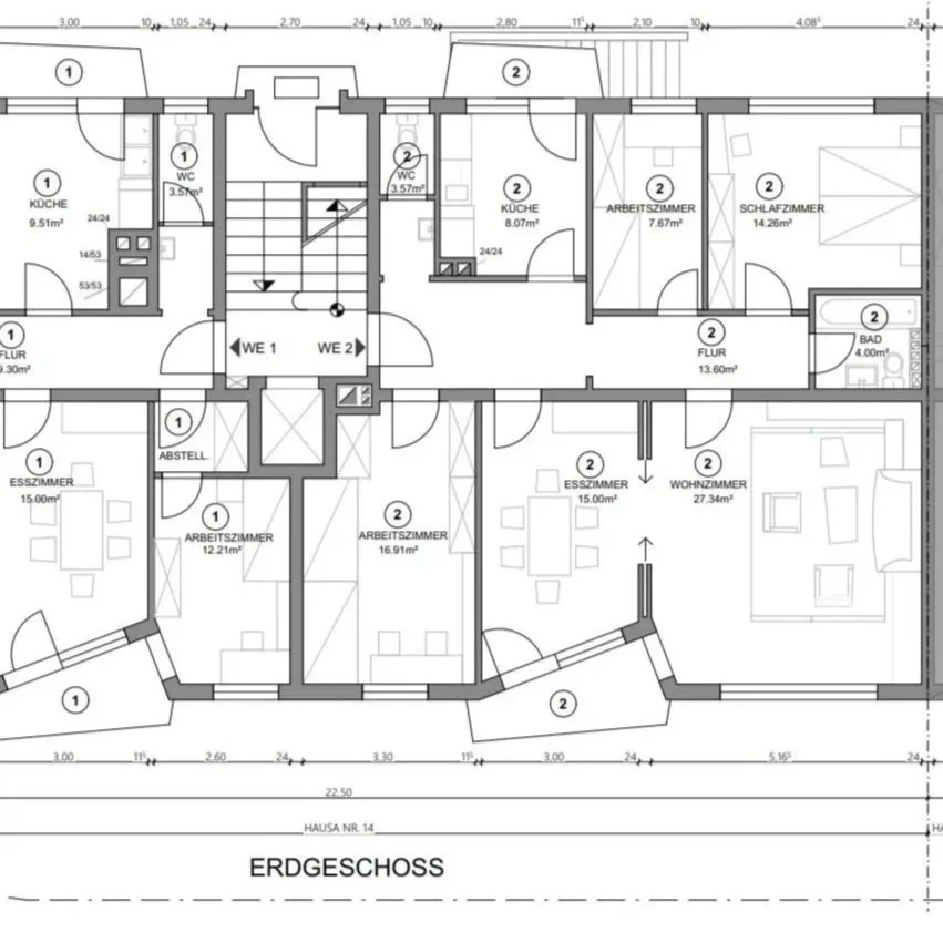 Eine Aufteilungsplanung eines mehrgeschossigen Wohnhauses in Nymphenburg.