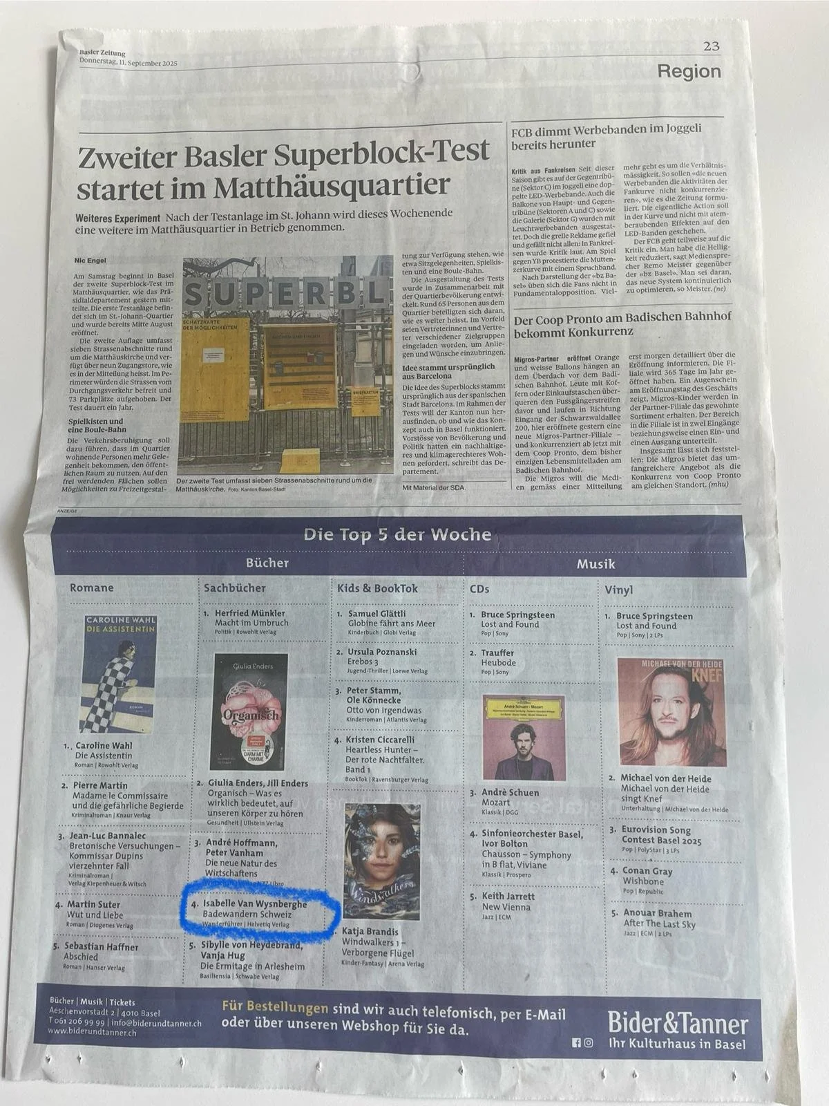 Badewandern Schweiz dans le Top 5 du quotidien Basler Zeitung !