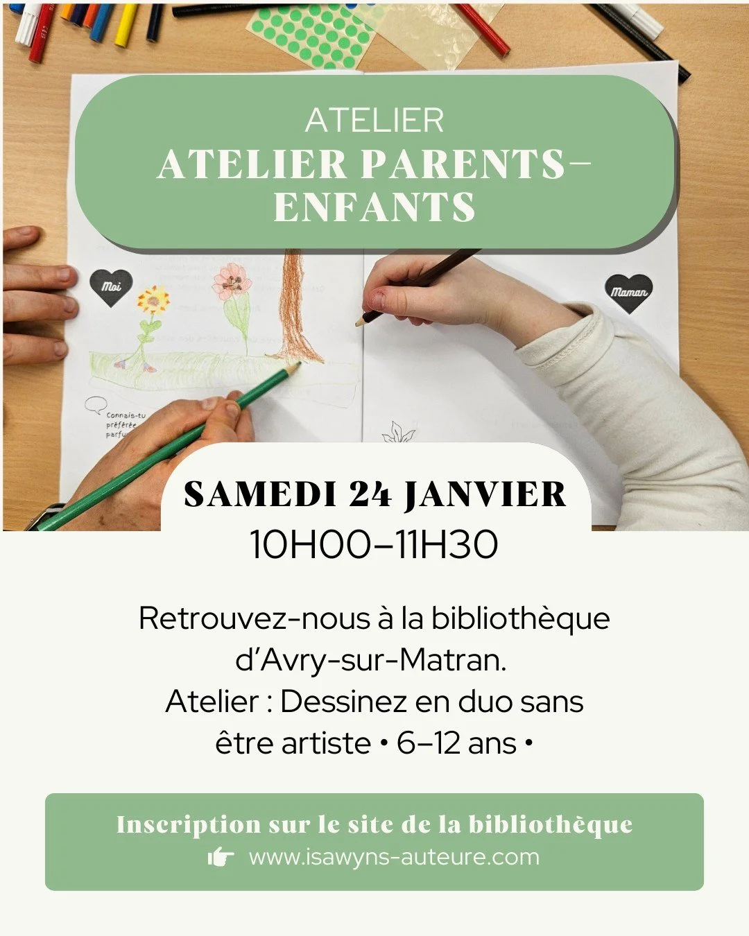 Retrouvez-nous samedi 24 janvier &agrave; la biblioth&egrave;que d&rsquo;Avry-sur-Matran 📚 

Atelier : Dessinez en duo sans &ecirc;tre artiste &bull; 6&ndash;12 ans &bull; 10h00&ndash;11h30 

Inscription sur le site de la biblioth&egrave;que ! 

#at