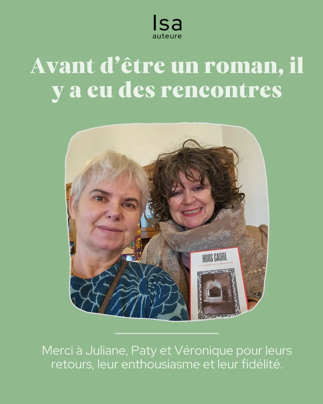 Hors cadre est un roman particulier. Il est n&eacute; de discussions, de confidences et de paroles de femmes bien r&eacute;elles. 💭📖

Trois lectrices ont inspir&eacute; ce livre. Trois sensibilit&eacute;s, trois histoires, transform&eacute;es en fi