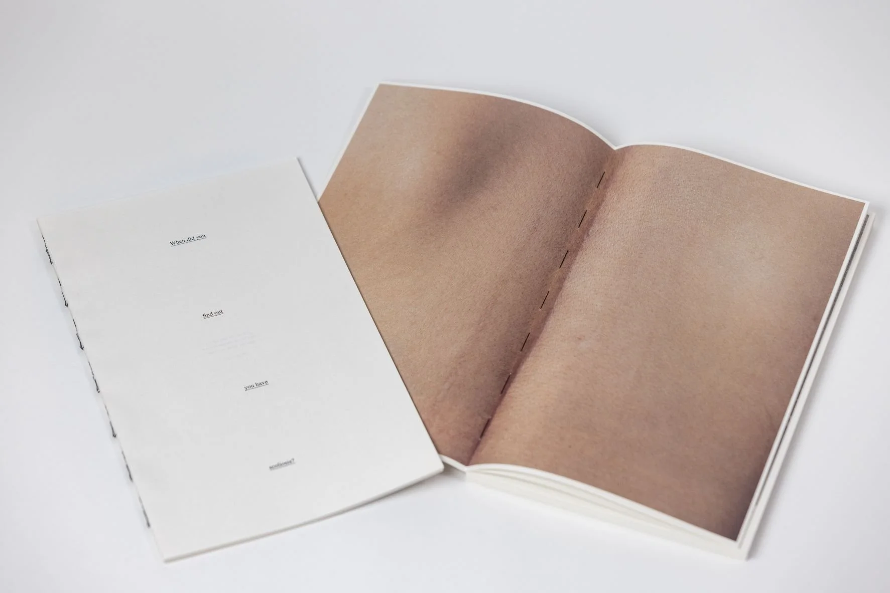 A spread from the photobook rules for photographing a scoliotic patient , published by THEBOOKSHOW and designed by Macarius Eng. Image courtesy of Macarius Eng.
