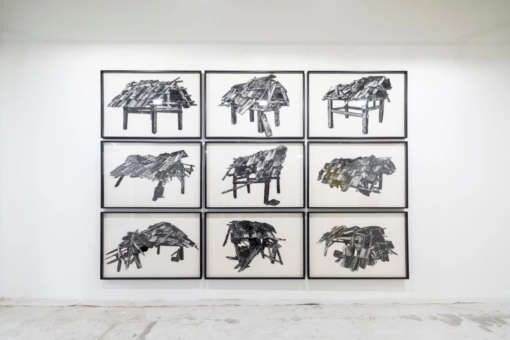 Nadiah Bamadhaj, Pessimism is Optimistic , 2017, charcoal on paper collage, 120 x 150cm (each), 360 x 450cm (installation size). Image courtesy of S.E.A. Focus.