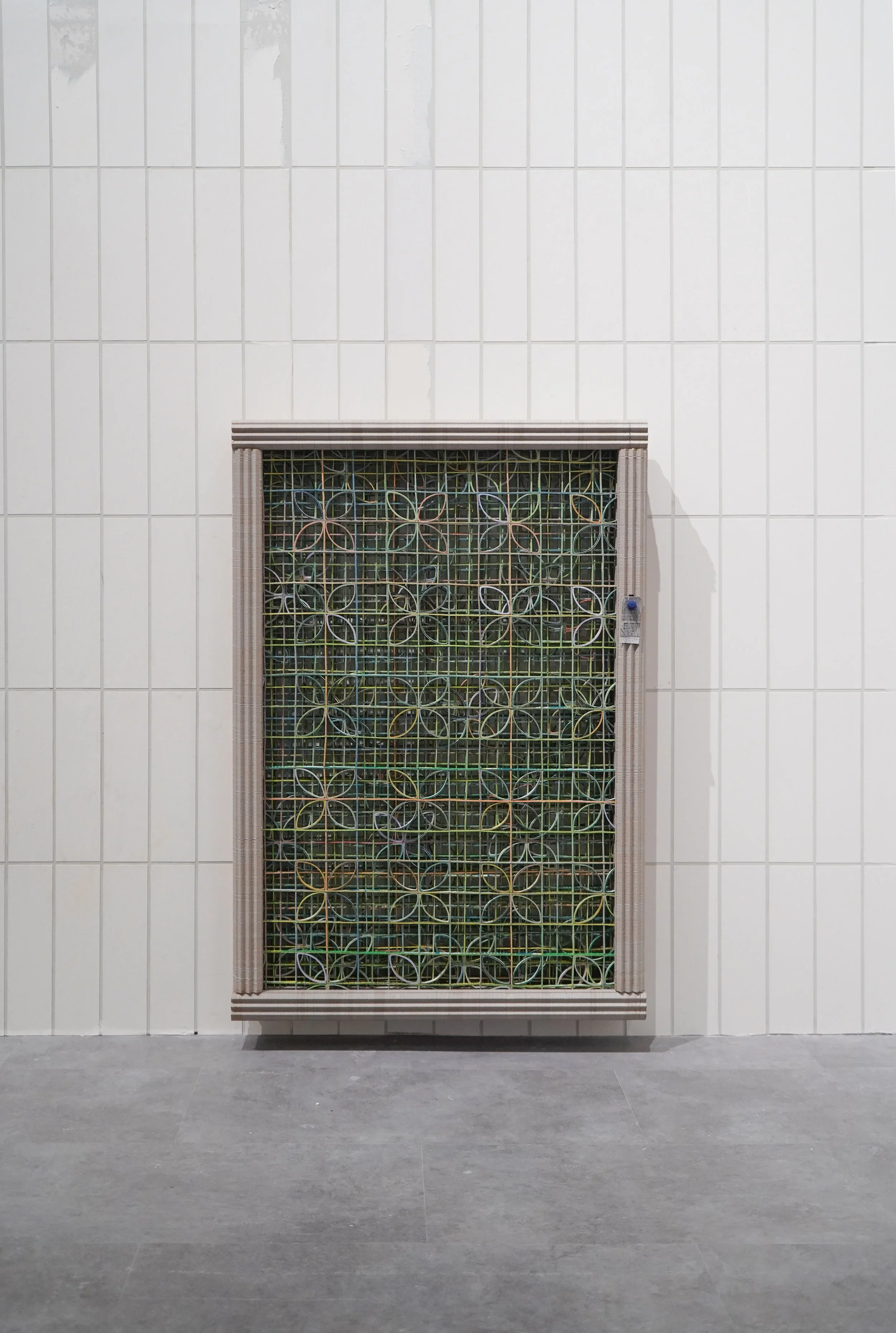 Irfan Hendrian, Chinatown Window Sample: Kawung 2, 2025, risograph and dye cut on layers of paper, 92 x 63 x 12 cm. Image courtesy of ara contemporary.