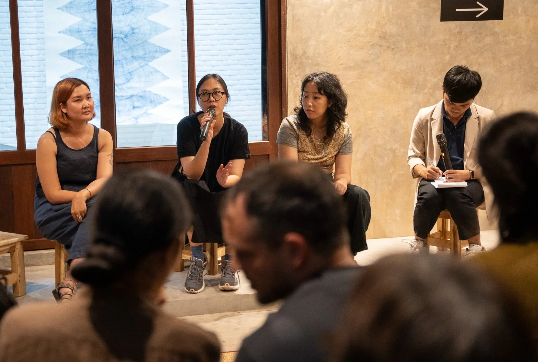 Artist talk from Just like heaven (if it doesn't feel like hell) (2024) by Kwanphitcha Kongsaeng. Curated by Kamonpan Tivawong as part of in-tangible institute’s Curatorial Fellowship programme. Image courtesy of in-tangible institute.