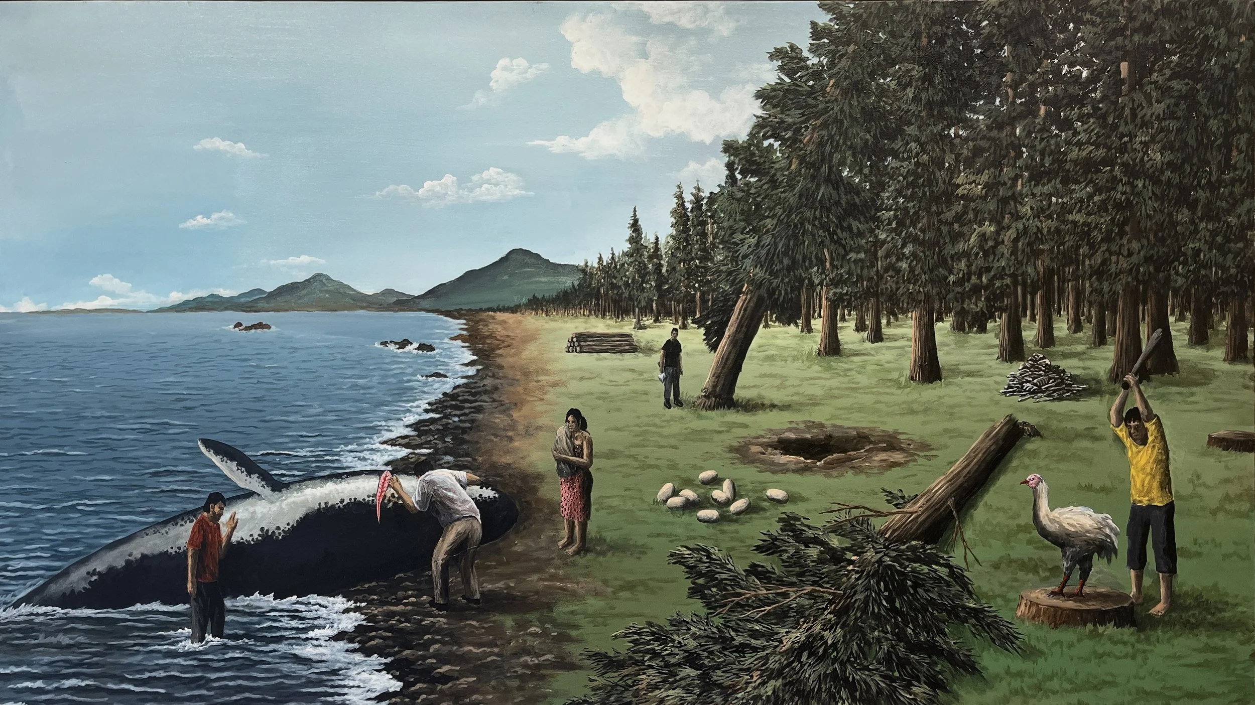 Esmond Loh, First Contact, 2024, acrylic on canvas, 80 x 140cm. Image courtesy of the artist and Haridas Contemporary.