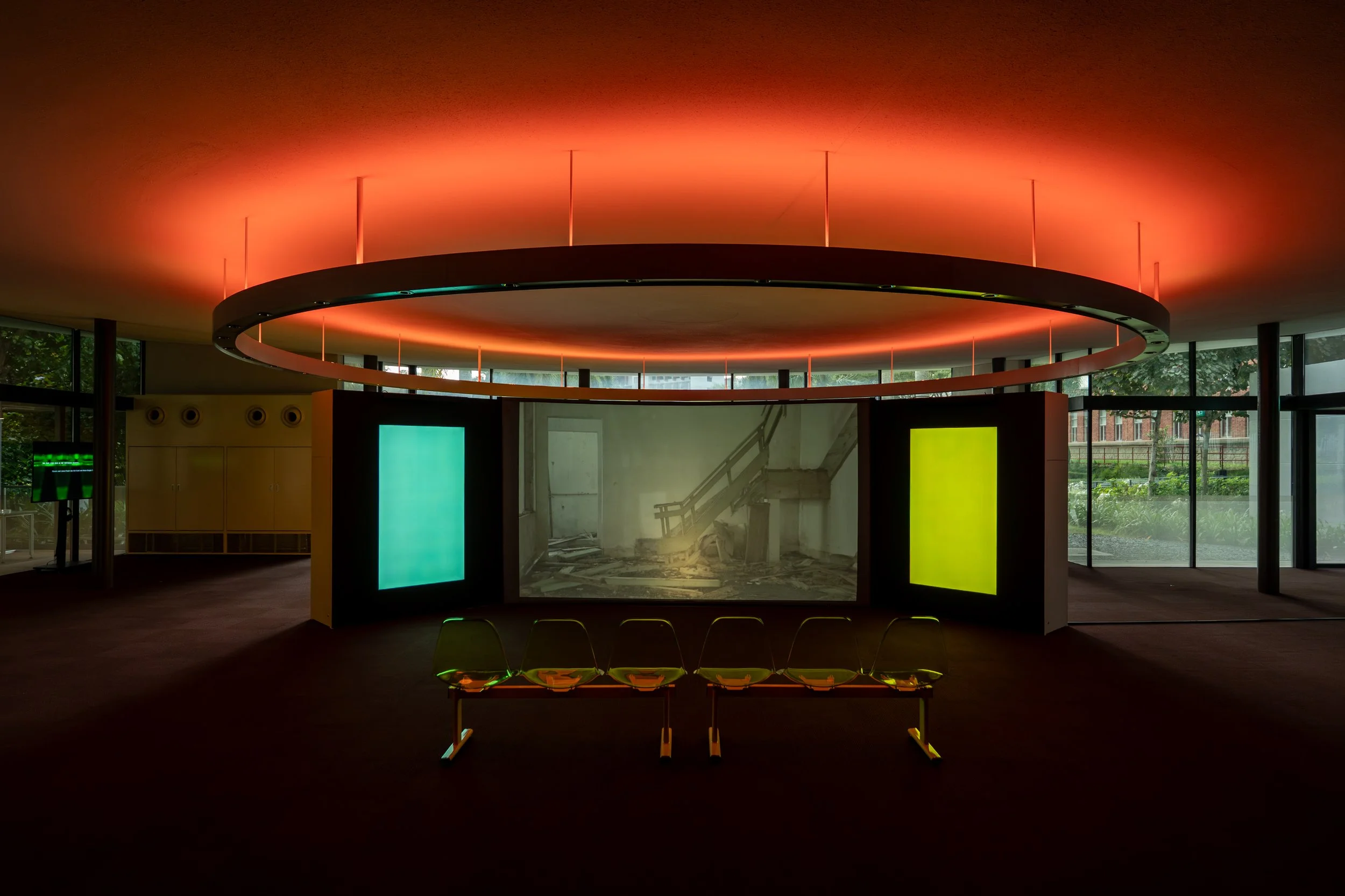 Boedi Widjaja, 东邪西毒 I Want to Infect You with History,2025, exhibition view, installed at the Nanyang Lake Pavilion as part of On the cusp (2026). Photo by Third Street Studio. Image courtesy of NTU Museum.