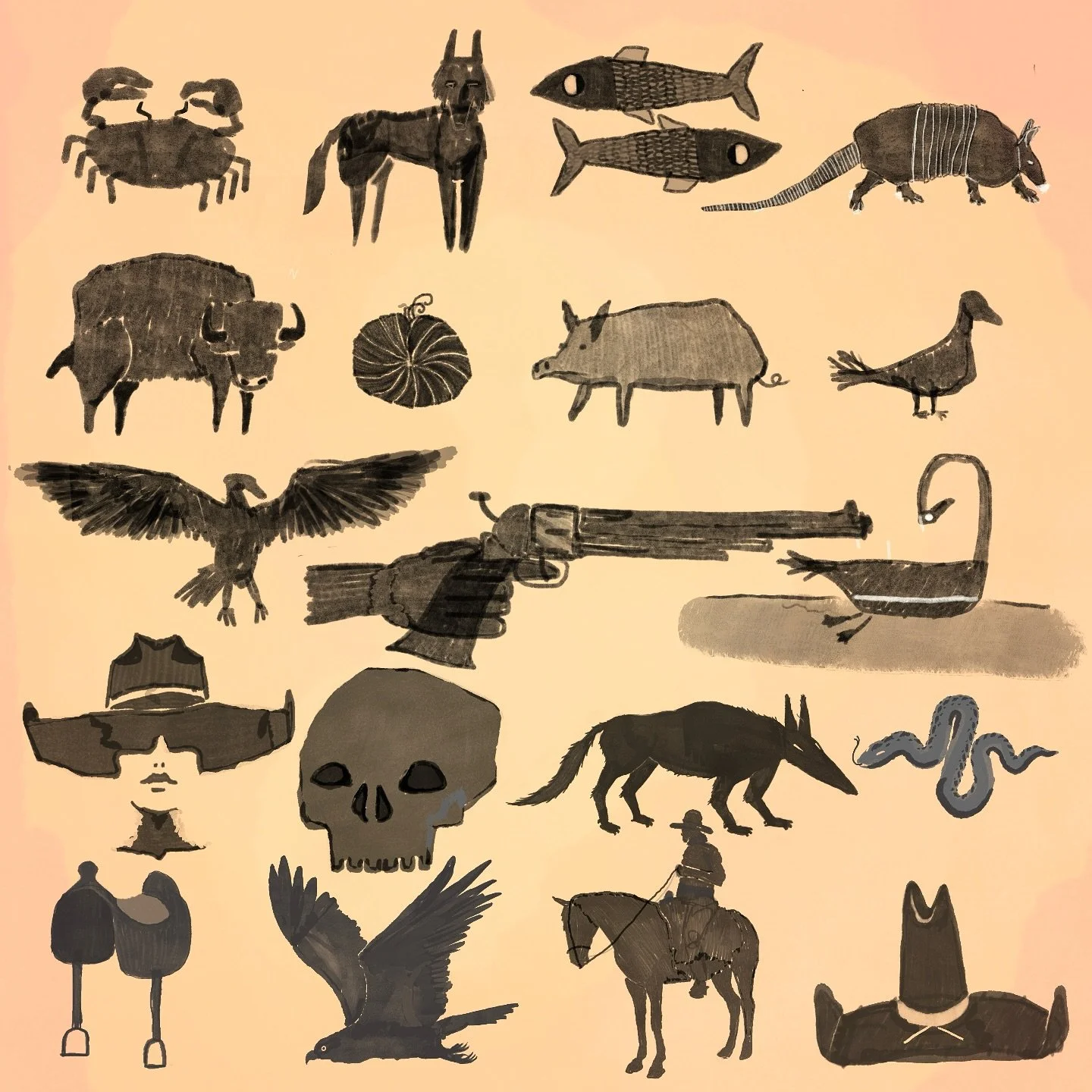 WESTERN MASCOTS

I&rsquo;m a self proclaimed slave to my iPad, and I love sketching out designs on it.
Here are some western mascot sketches - I&rsquo;m hoping one day they&rsquo;ll turn into a mini-series of paintings, but who knows!

#ipad #sketch 