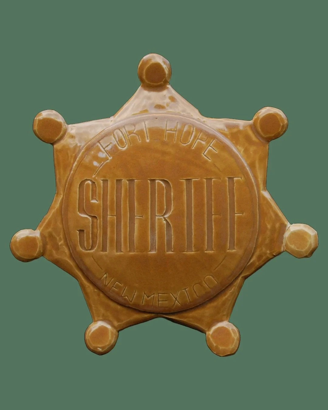 SHERIFF BADGE

Another one for the western collection, a sheriff badge in a more traditional style than my previous one. 

Unfortunately this one took a tumble out of the kiln and has had to have a very small repair to one of it&rsquo;s points.
H29cm