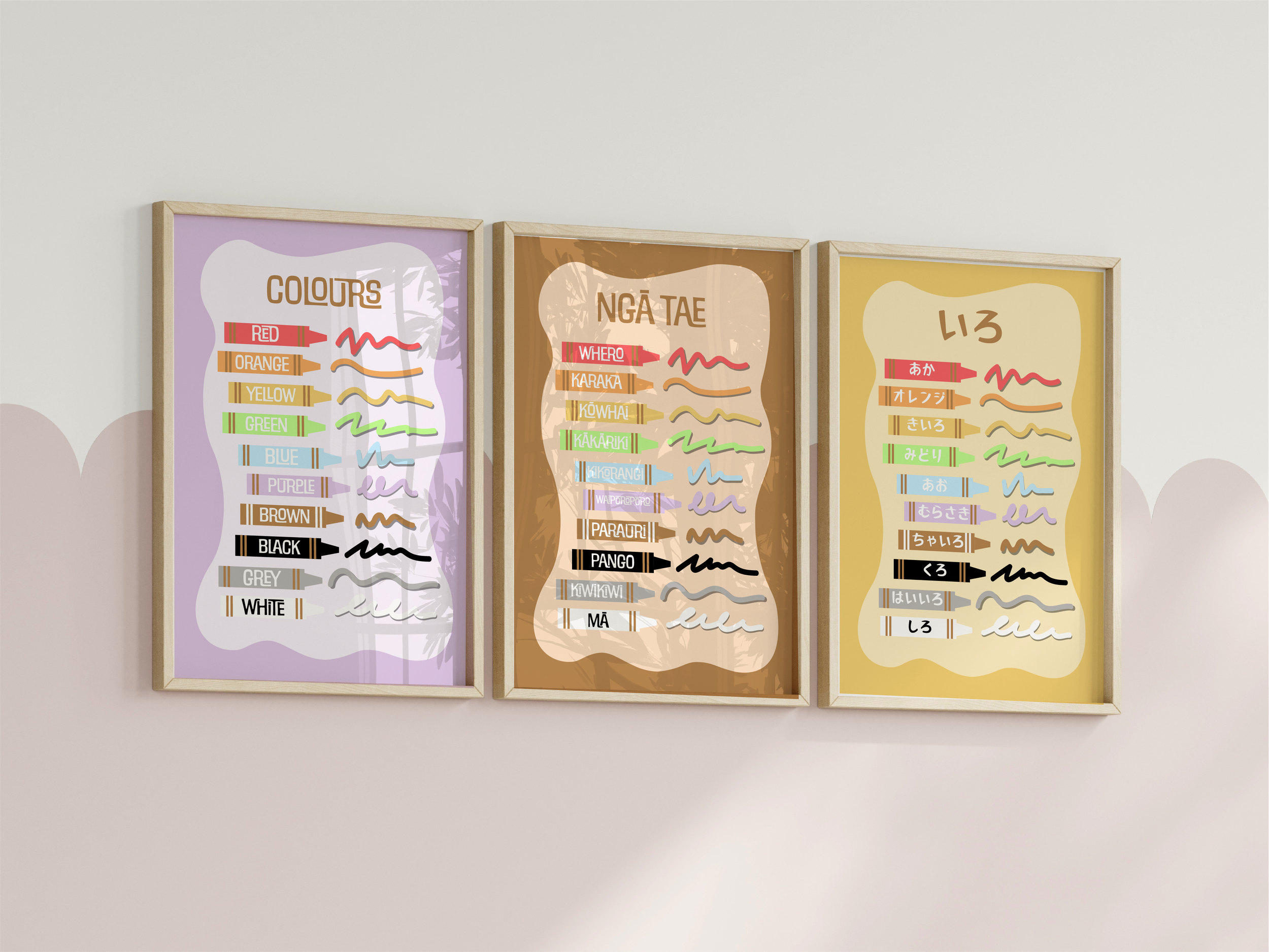 Multilingual colour chart prints - english, maori and japanese