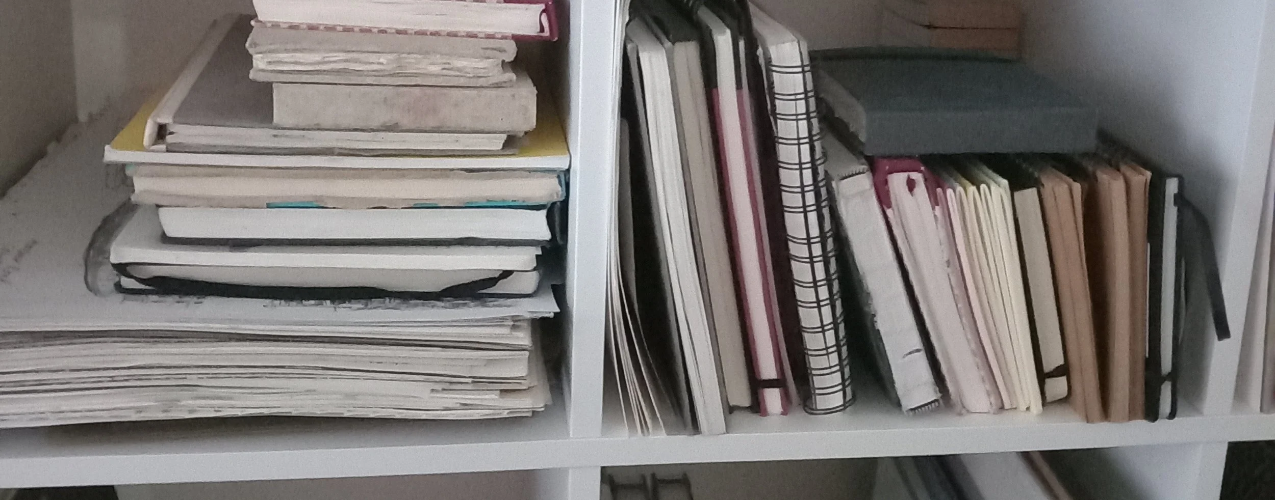 Sketchbooks on shelves