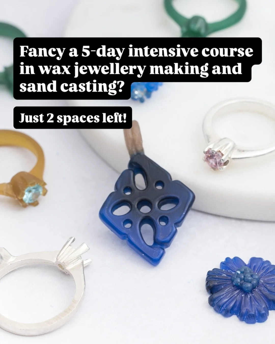 Hey jewellers 💕

Our 5-Day Wax Jewellery Intensive starts next Monday (17th November) and one of the last spaces could be yours.

If you&rsquo;ve been dreaming of learning wax carving, this is such a lovely way to dive in. Over five creative days yo
