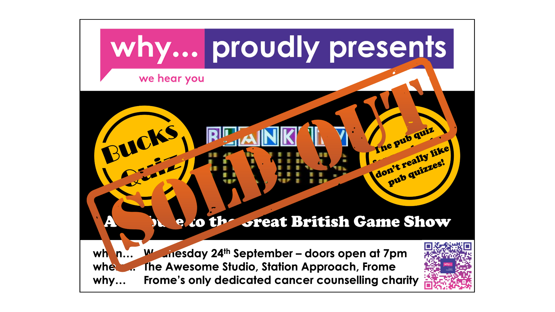 WHY Proudly Presents Blankety Fortunes, a game show themed quiz (Sold Out!)